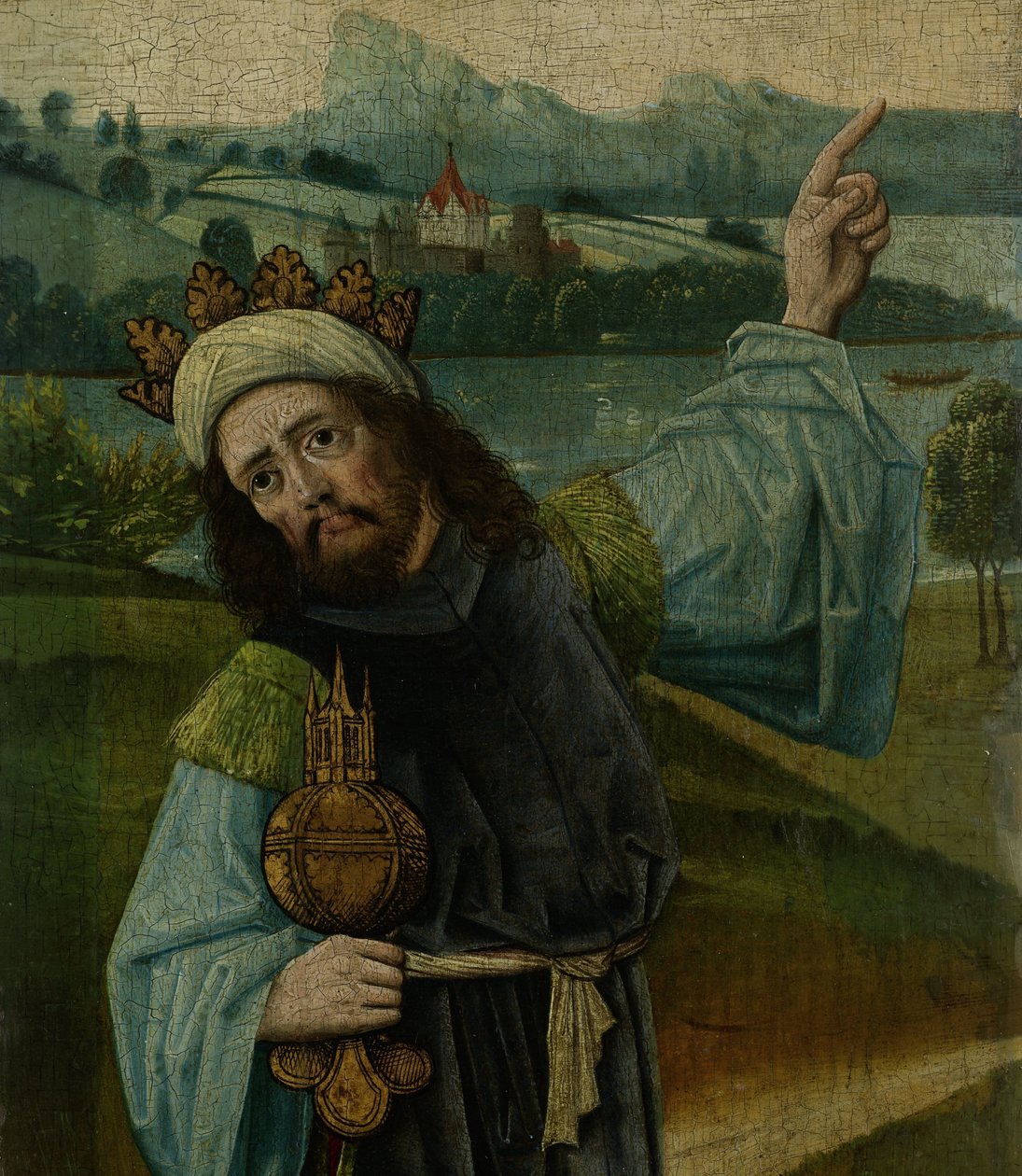 Kong Melchior, en af de tre magi, der peger på stjernen, fragment fra An Adoration of the Magi af Anonymous