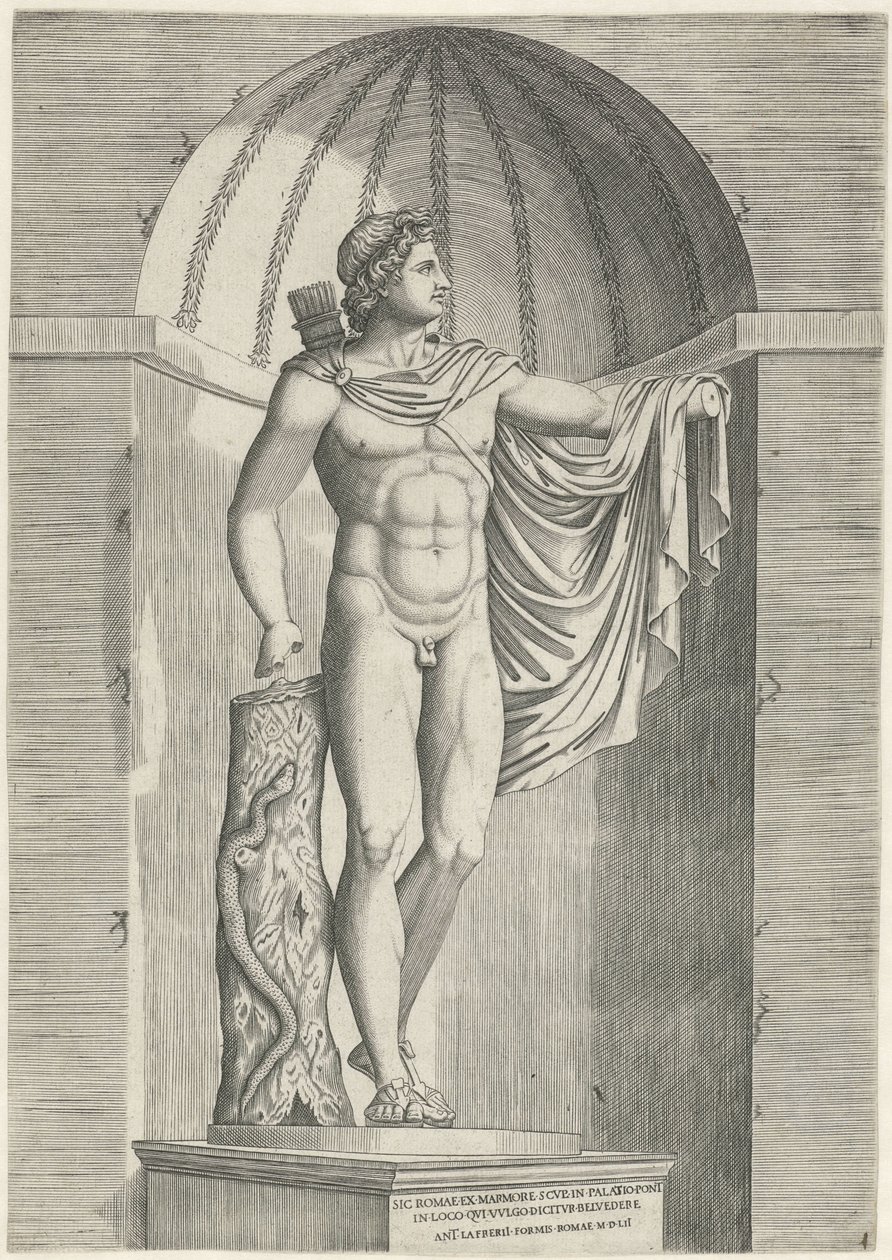 Klassisk statue Apollo Belvedere i niche af Anonymous