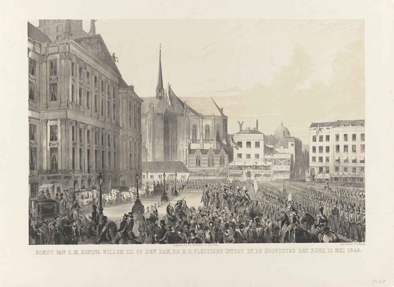 Ankomst af H.M. Kong Willem III på dæmningen, ved H.D. træde højtideligt ind i imperiets hovedstad, 12. maj 1849 (titel på objekt) af Anonymous