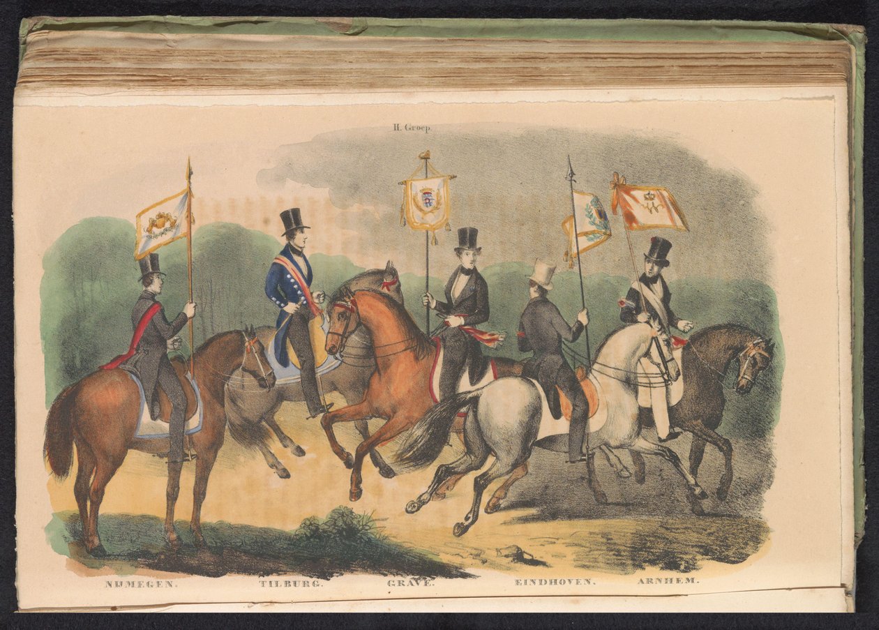 Kostumer og bannere for æresvagterne i Nijmegen, Tilburg, Grave, Eindhoven og Arnhem, 1840-1842 II. Gruppe (titel på objekt) af Anonymous