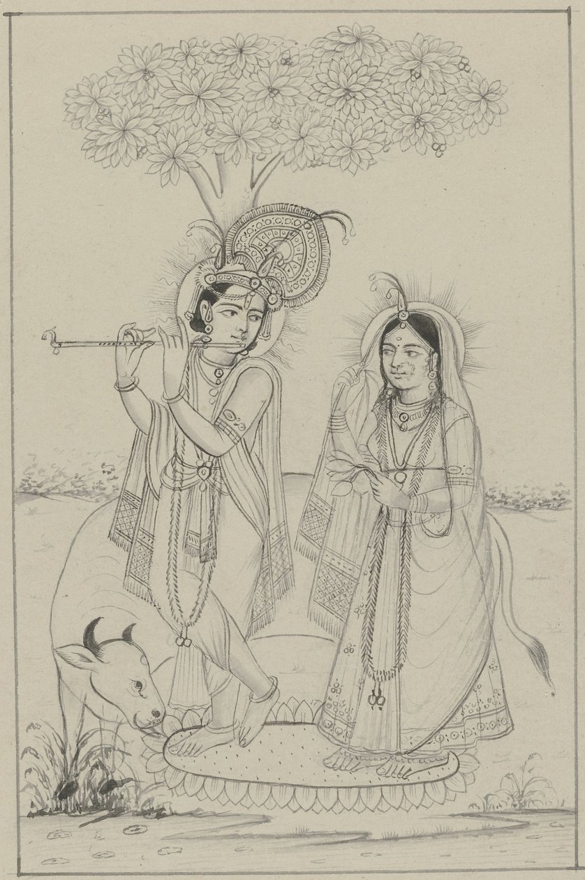 Krishna spiller fløjte og Radha af Anonymous