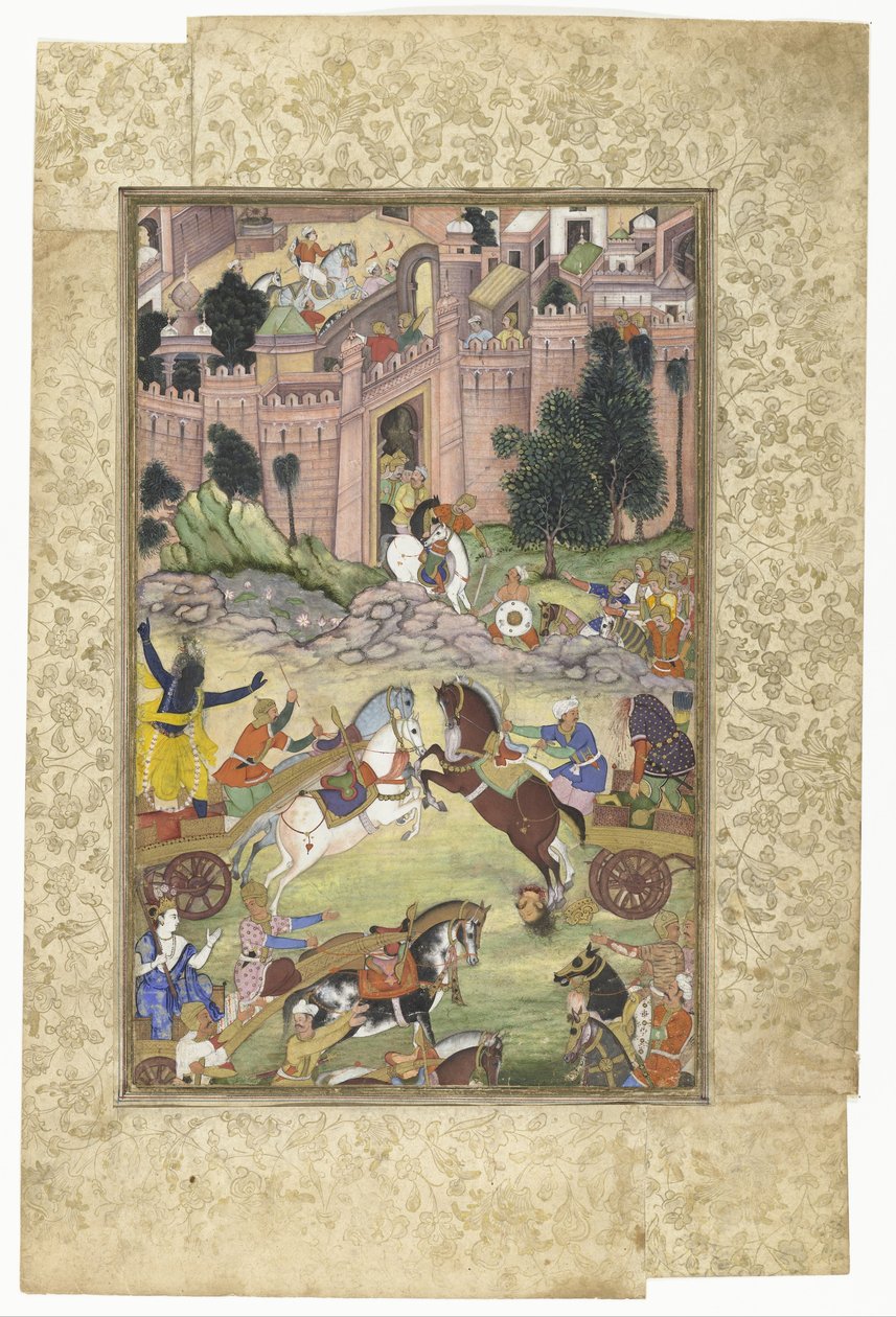 Krishna dræber dæmonen Sri Gala (scene fra Harivamsa) af Anonymous