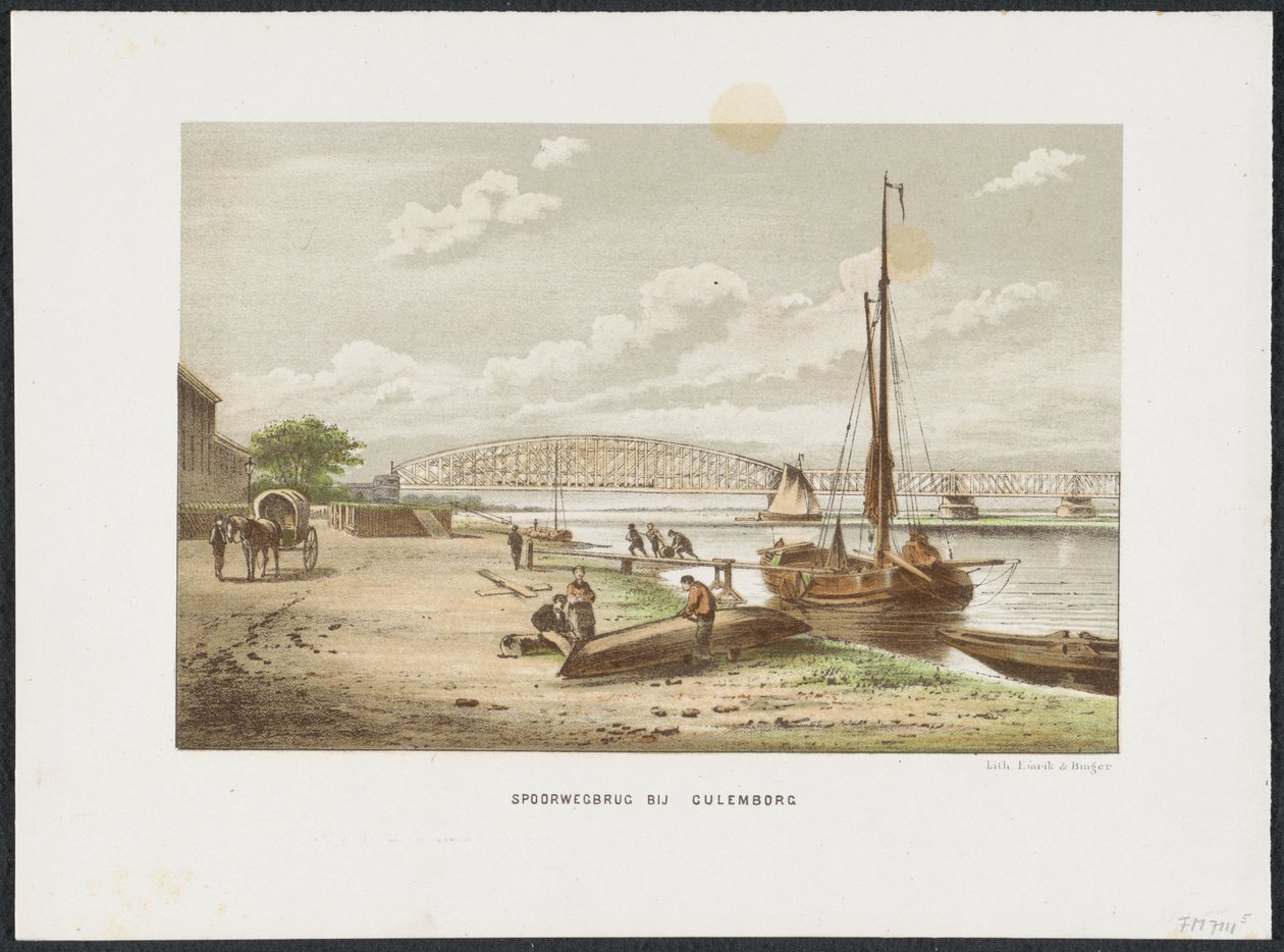 Kuilenburg jernbanebro nær Culemborg, 1868 Jernbanebro ved Culemborg (titel på objekt) Hovedjernbanebroerne i Holland (serietitel) af Anonymous
