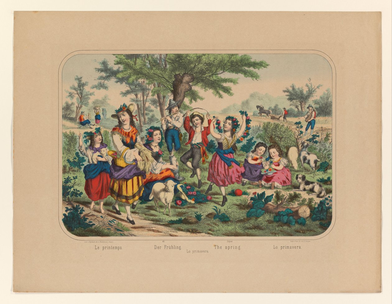 Landschap met figuren Le printemps / Der Frühling / Foråret / Lo primavera / Lo primavera (titel på objekt) af Anonymous