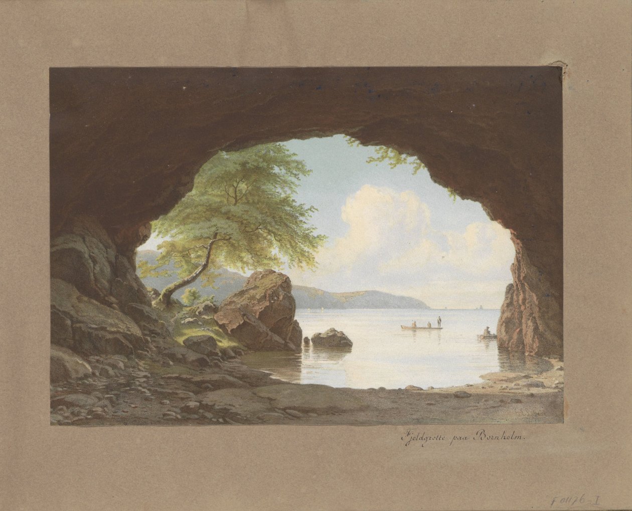 Landskab efter maleriet Fjeldgrotte paa Bornholm af G.E. Libert Fjeld hule paa Bornholm (titel på objekt) af Anonymous