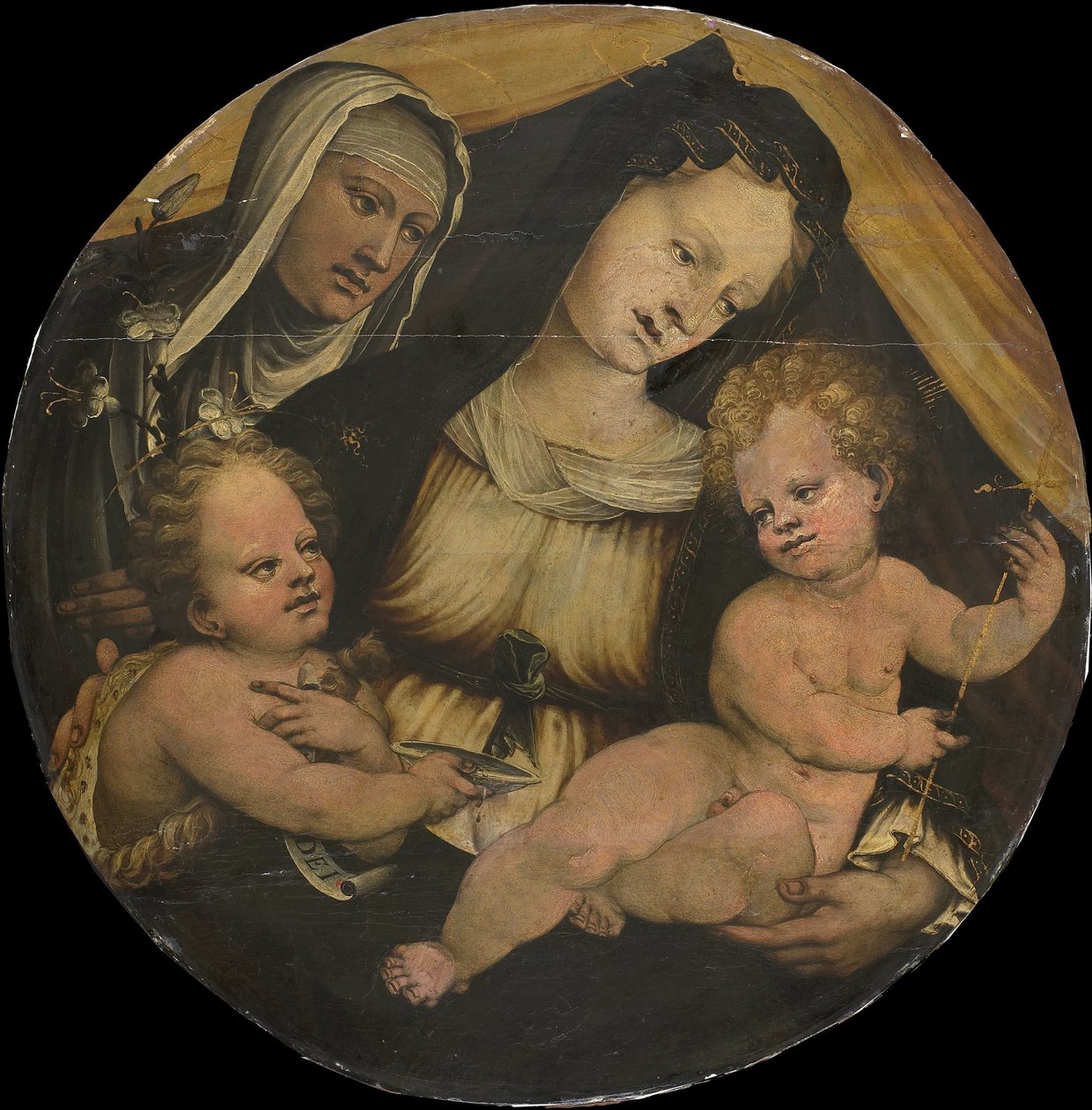 Madonna og barn med spædbarnet Johannes Døberen og Sankt Clara af Anonymous