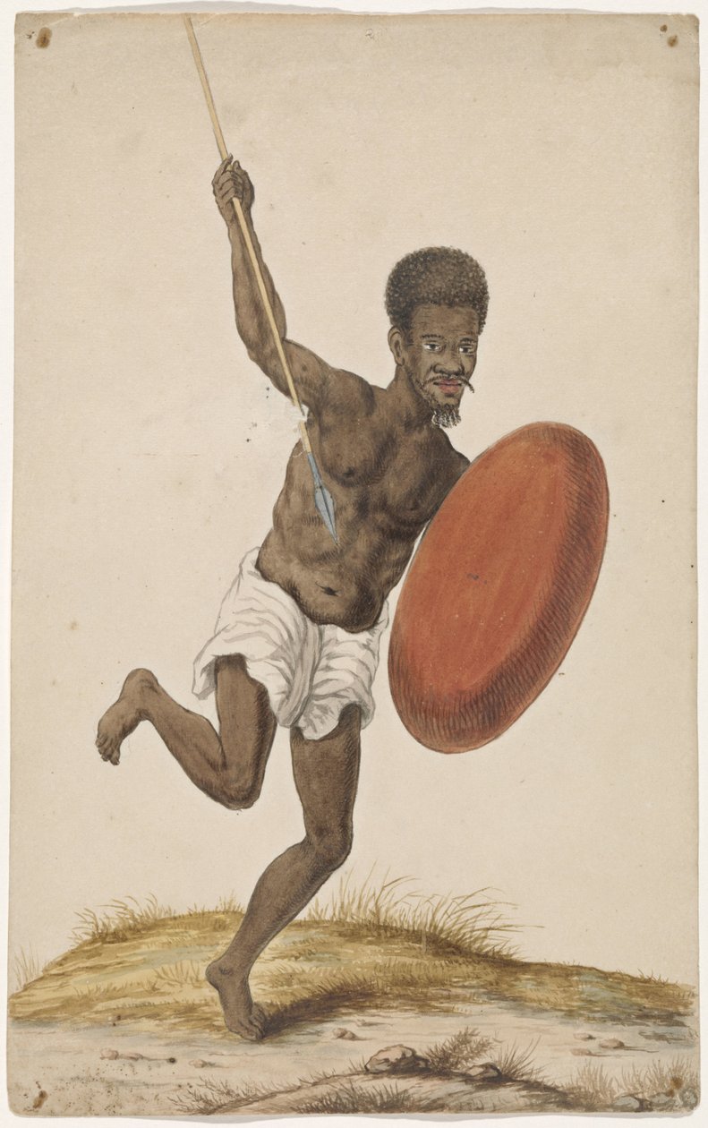 Madagaskisk kriger med assegai og skjold af Anonymous