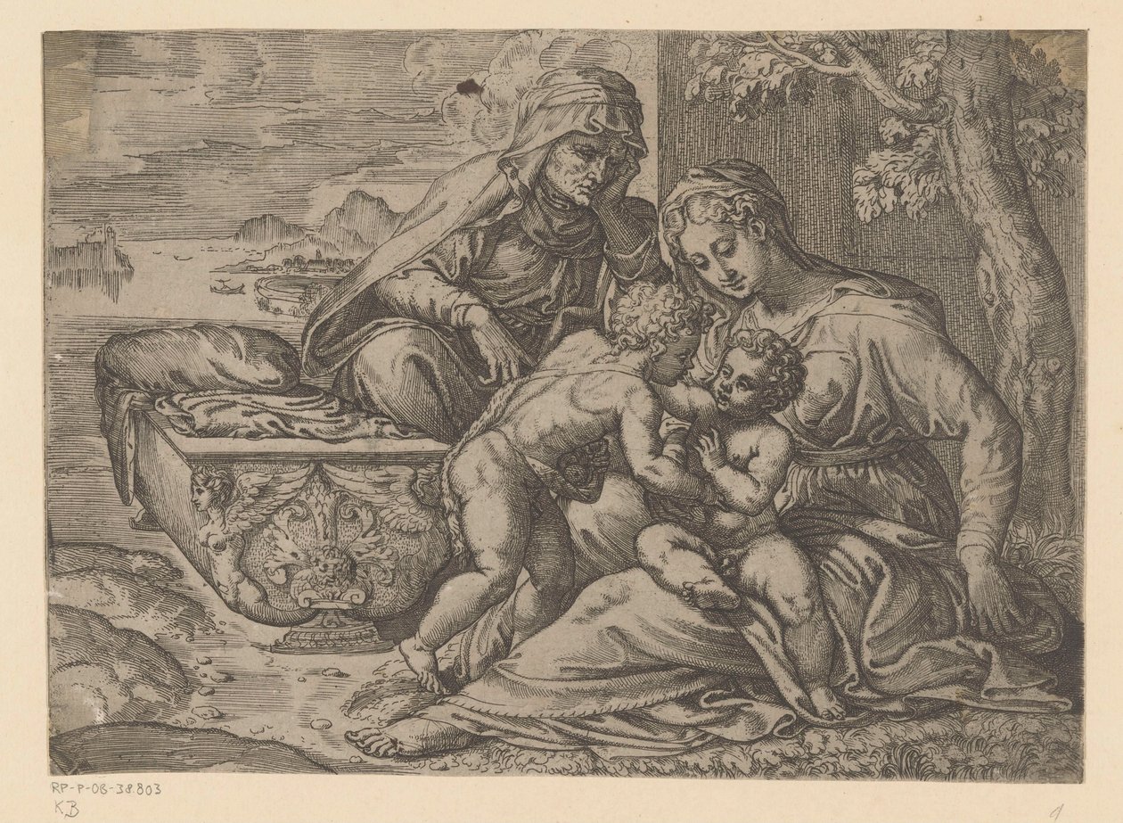 Maria med Kristusbarnet, Johannes Døberen og Elizabeth af Anonymous
