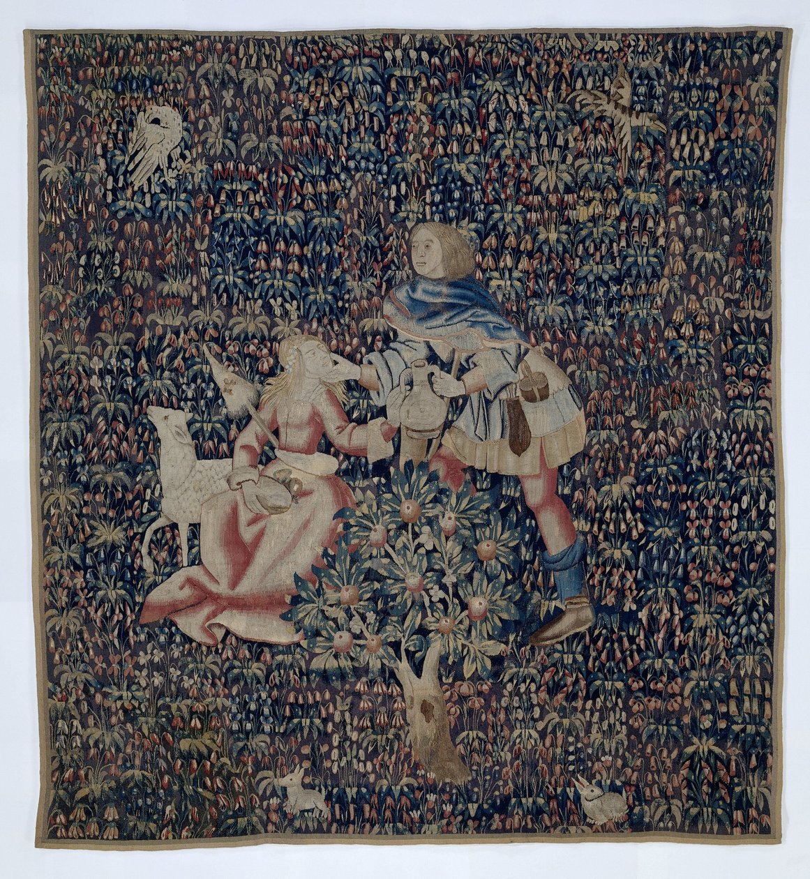 Millefleurs med hyrde og hyrdinde (fragment) af Anonymous