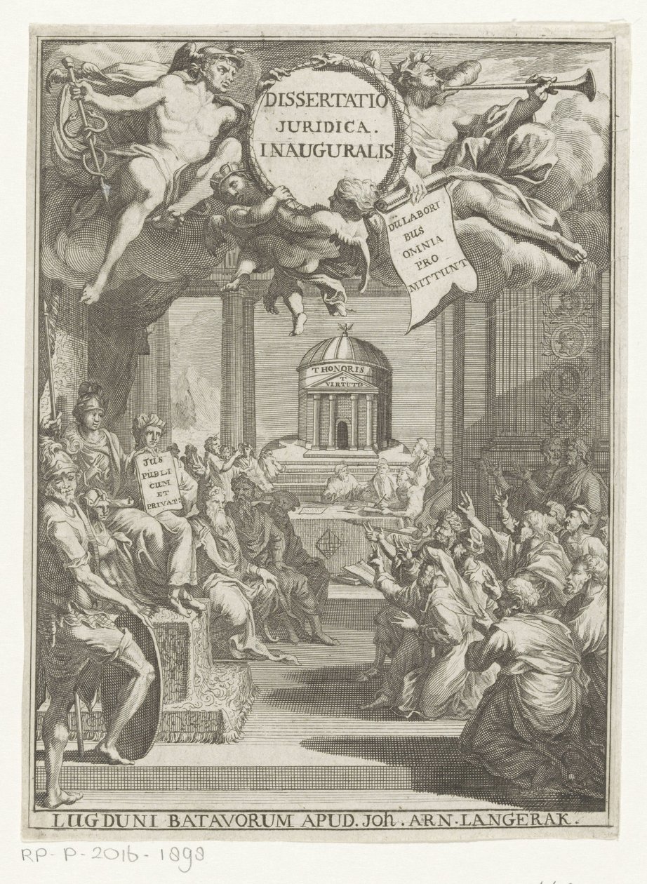 Minerva og knælende lærde Dissertatio juridica inauguralis (titel på objekt) af Anonymous