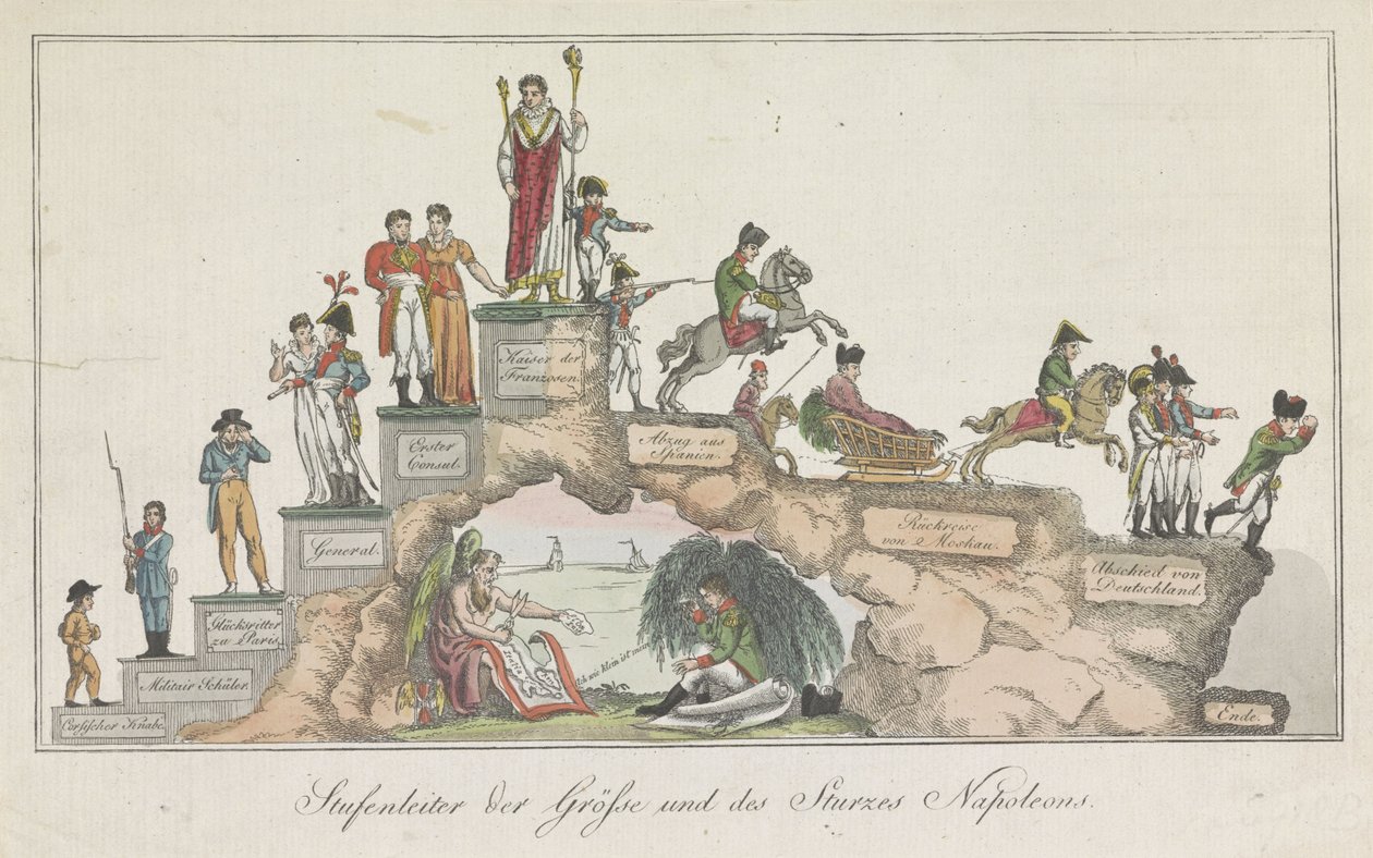 Napoleons livsfang, 1814 Storhedsstige og Napoleons fald (titel på objekt) af Anonymous