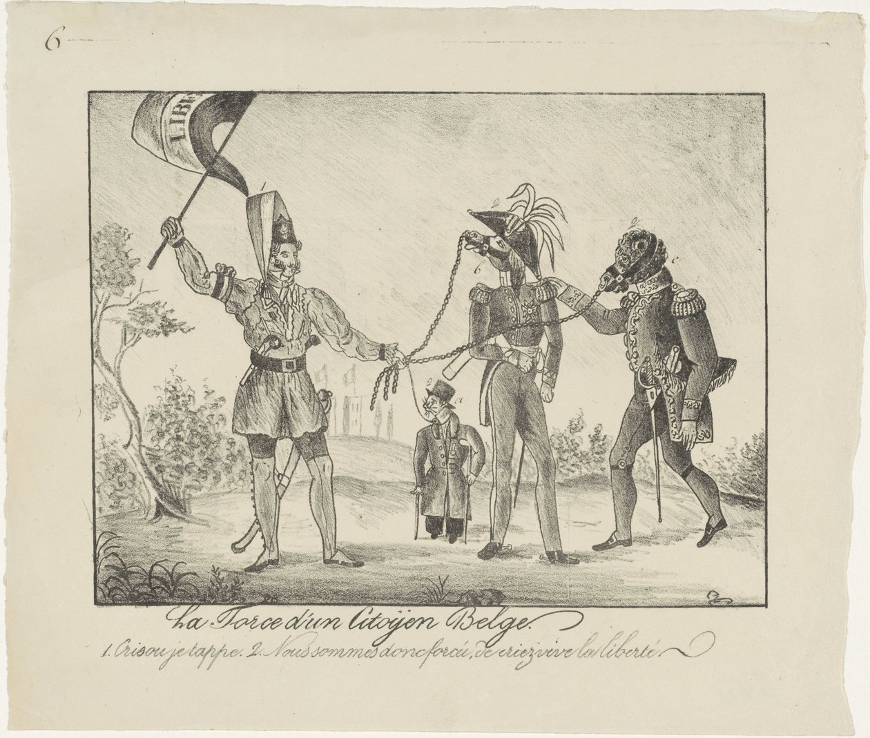 Oprørsk belgier holder hollænderne på en kæde, 1830 La force d