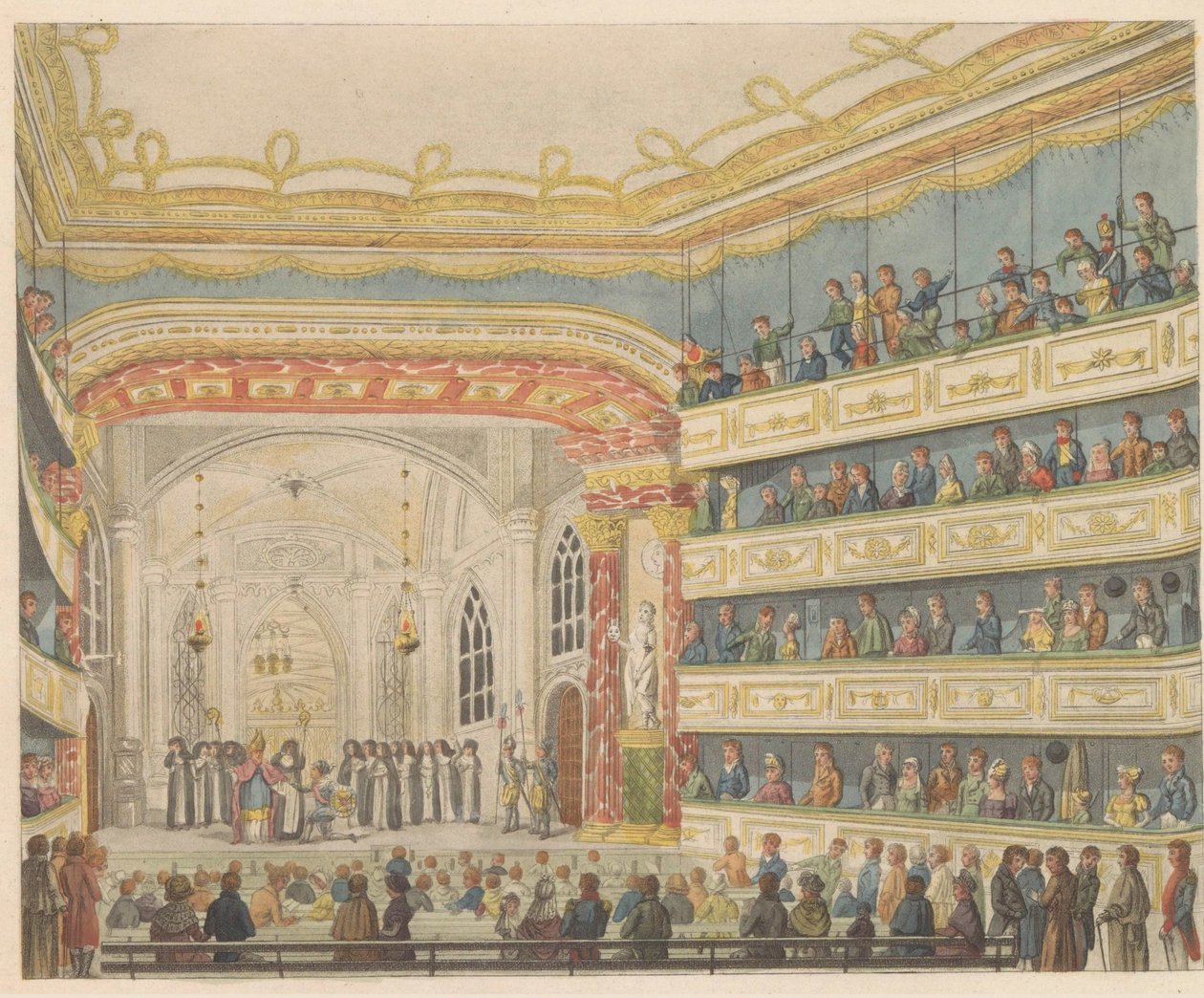 Opførelse af Gijsbrecht van Aemstel i teatret i Amsterdam, ca. 1810-1813 Vue de l