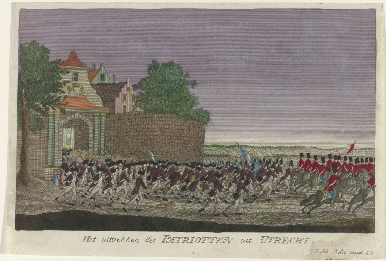 Patrioter forlader Utrecht, 1787 Patrioternes tilbagetrækning fra Utrecht (titel på objekt) af Anonymous