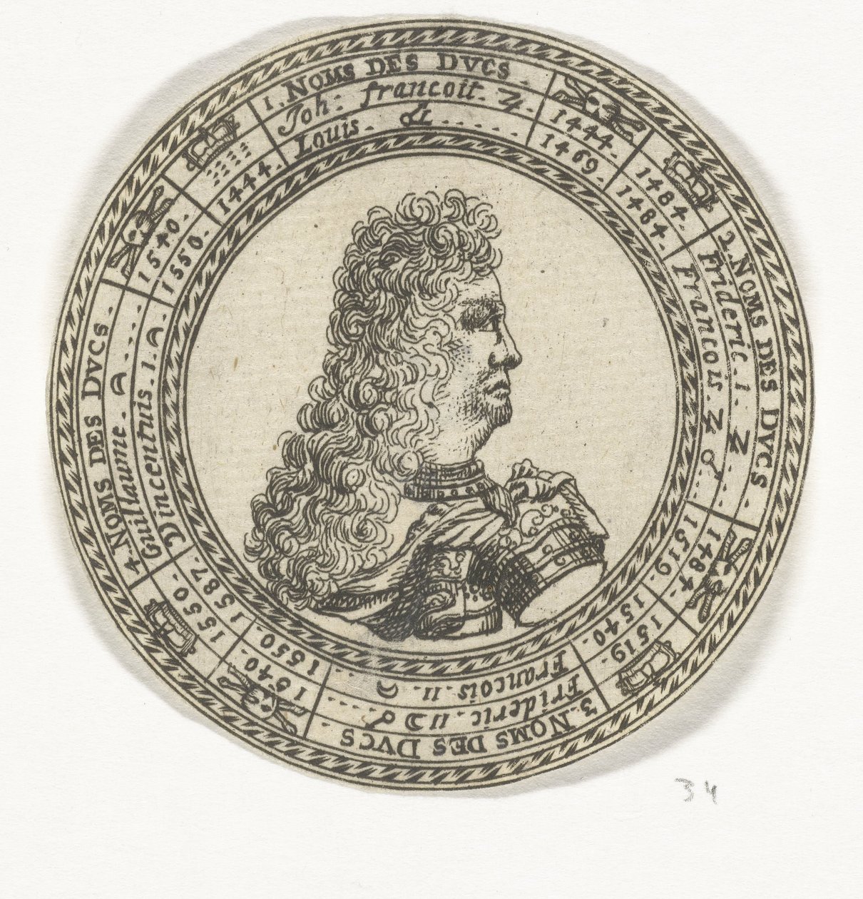 Medalje med portrættet af Ferdinand Charles III og navnene på hertugerne af Mantua af Anonymous
