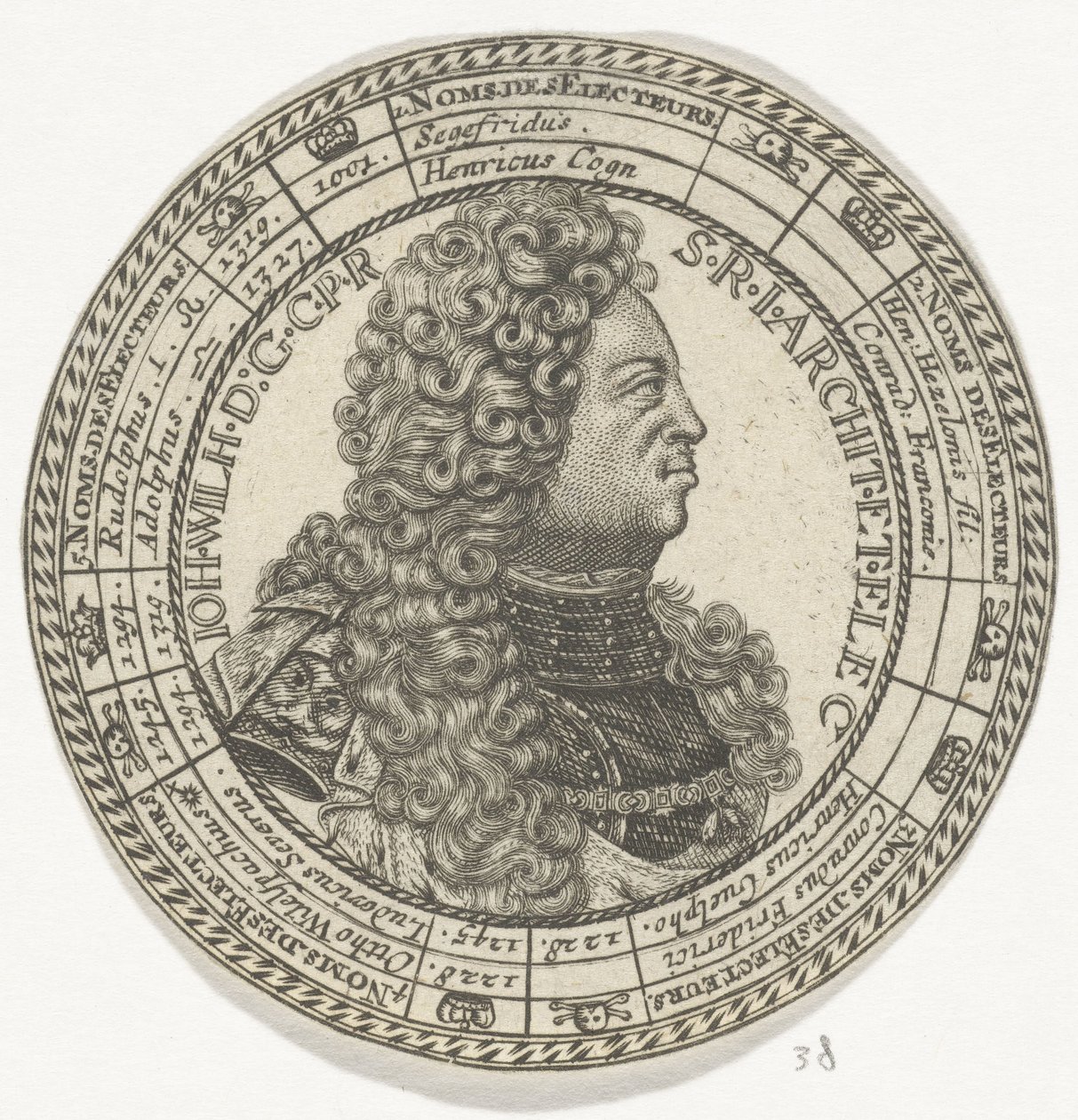 Medalje med portrættet af Johan Willem og navnene på kurfyrste i Pfalz af Anonymous