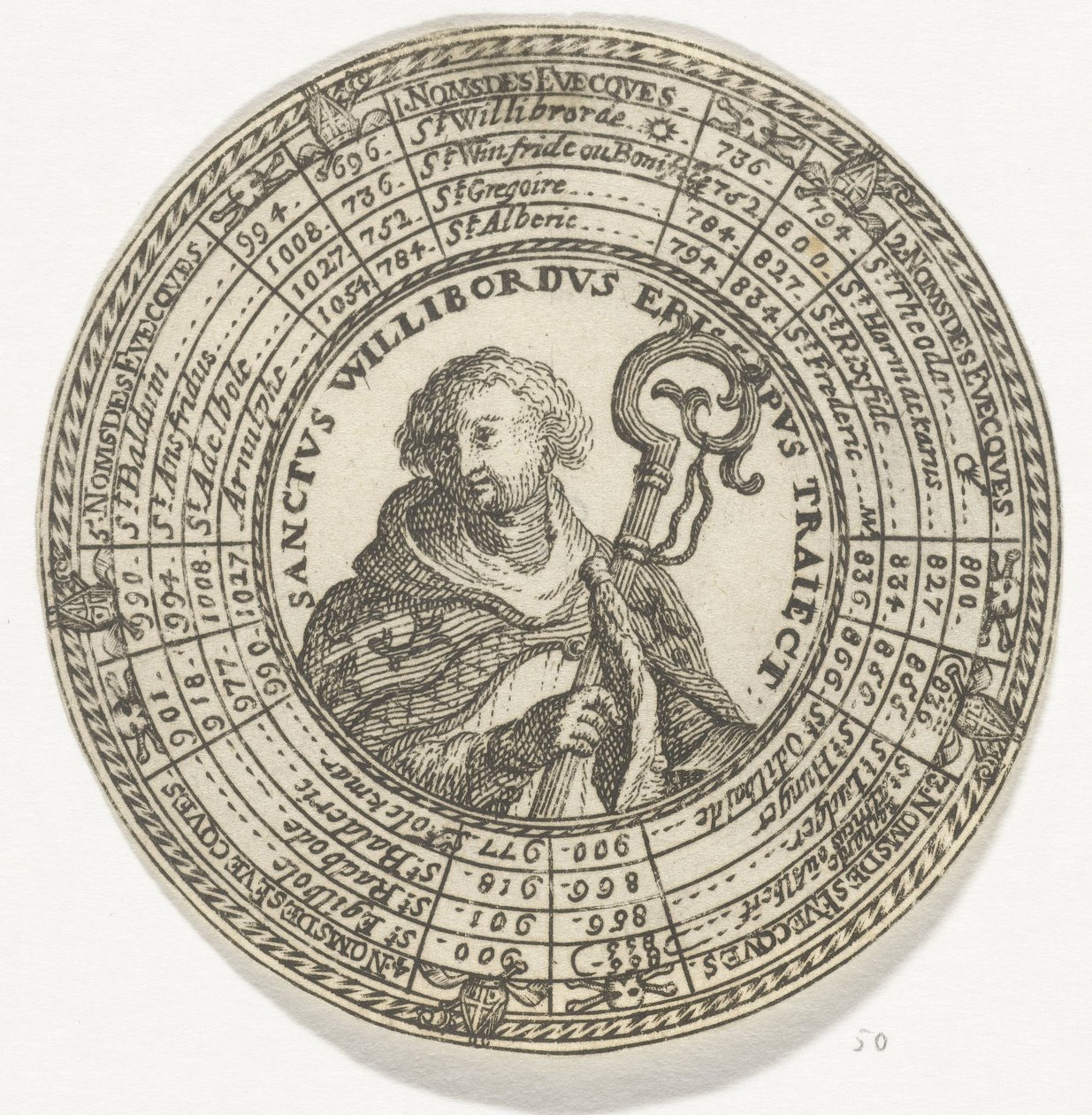 Medalje med portrættet af Saint Willibrord og navnene på biskopperne i Utrecht af Anonymous