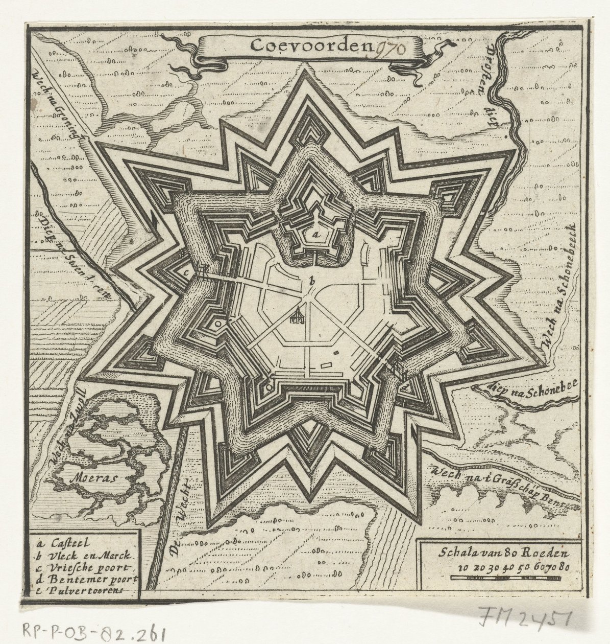 Kort over Coevorden, 1672 Coevoorden (titel på objekt) af Anonymous