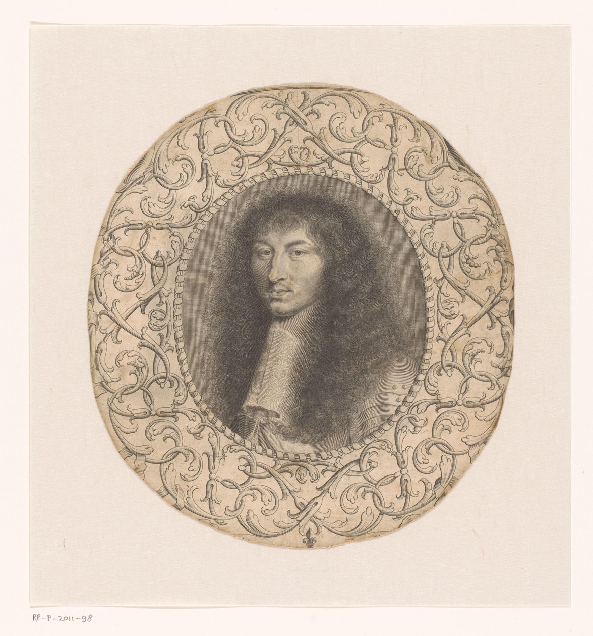 Portræt af Ludvig XIV omgivet af en dekorativ ramme med arabesker af Anonymous