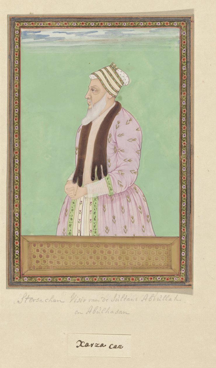 Portræt af Sharza Khan, der tjente som vesir under Sultan Abdullahs tid og også er vesir under Abul Hasan af Anonymous