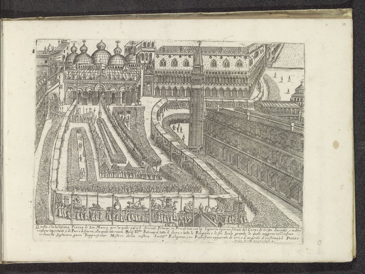 Over Het San Marcoplein te -processen Scènes Uit Het Venetiaanse Leven (serietitel) Vaner af Huomeni og venetianske kvinder med processionen af ​​Ser.ma Signoria og andre detaljer, det vil sige triumfpartier og offentlige ceremonier i den ædle by af Anonymous