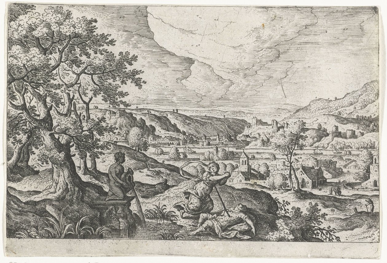Pyramus og Thisbea Landskaber med mytologiske og bibelske scener (serietitel) af Anonymous