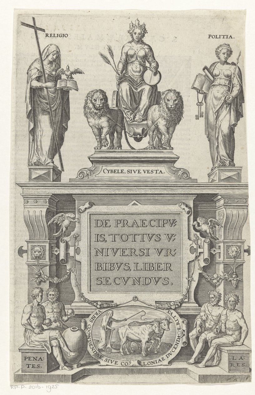 Rhea, Religion, Bestuur og Husgoden Titelside for: Georg Braun og Franz Hogenberg, Om de vigtigste byer i hele universet, anden bog, s.a. af Anonymous