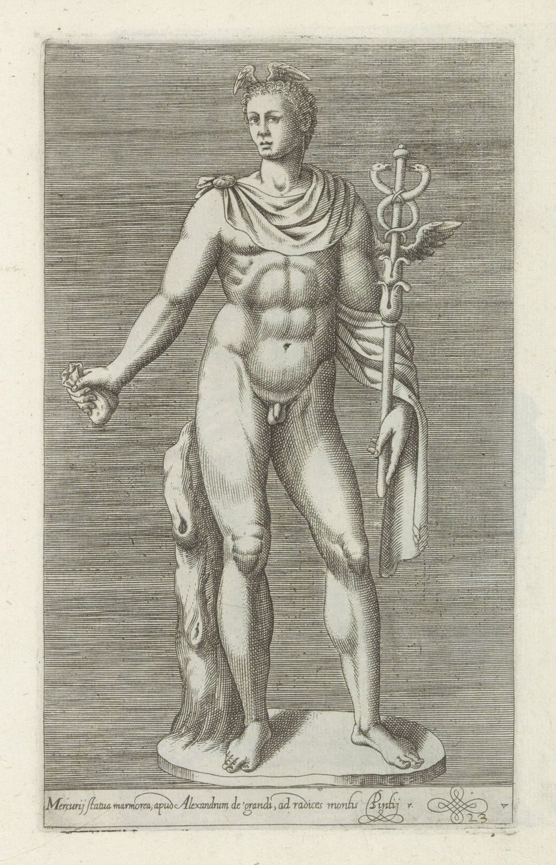 Sculptuur van Mercury Mercury Statue Marble, Alexander af Grand (...) (titel på objekt) Antieke Sculpturen i Rom (serietitel) Statuerne af byen Rom, som på offentlige steder er synlige (serietitel) af Anonymous