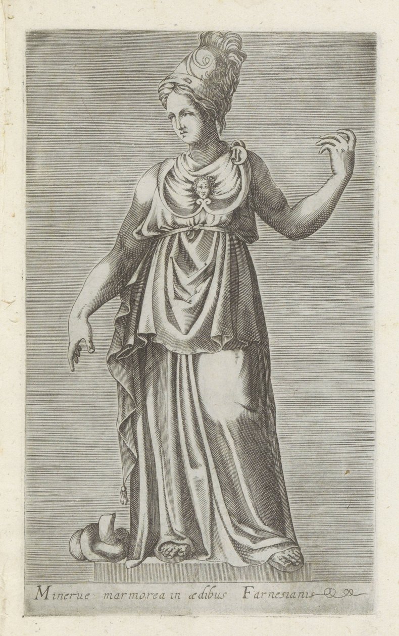 Skulptur af Minerva Minerve marmor i det farnesiske palads (titel på objektet) Antikke skulpturer i Rom (serietitel) Ikoner af de gamle statuer af byen Rom, som ses på offentlige steder (serietitel) af Anonymous