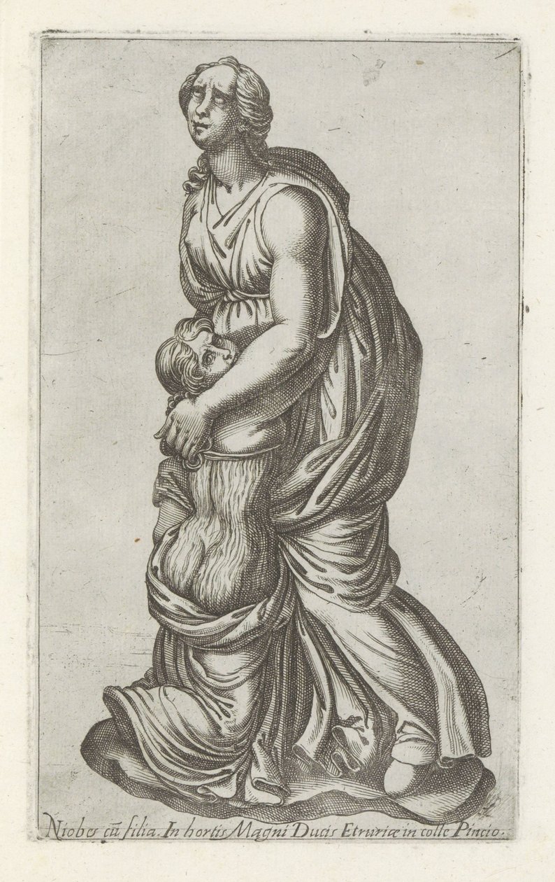 Billedhulptuur van niobe mødte Haar Dochhter Niobes Cu datter i Garden Great Duke (...) (titel på objekt) Antieke Sculpturen i Rom (serietitel) Statuerne af byen Rom, som på offentlige steder er synlige (serietitel) af Anonymous