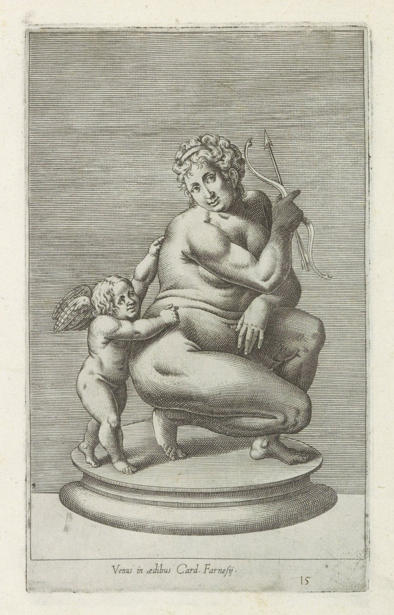Skulptur af Venus en Amor Venus i Cards hus. Farnesii (titel på objekt) Antikke skulpturer i Rom (serietitel) Ikoner af de gamle statuer af byen Rom, som ses på offentlige steder (serietitel) af Anonymous