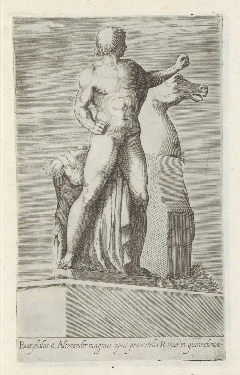 Sculptuur af een van de Dioscuren op het Quirinaal te Rom Bucephalus & Alexander store værk (...) (titel på objekt) Antikke skulpturer i Rom (serietitel) Ikoner af de gamle statuer af byen Rom, som ses på offentlige steder (serietitel) af Anonymous