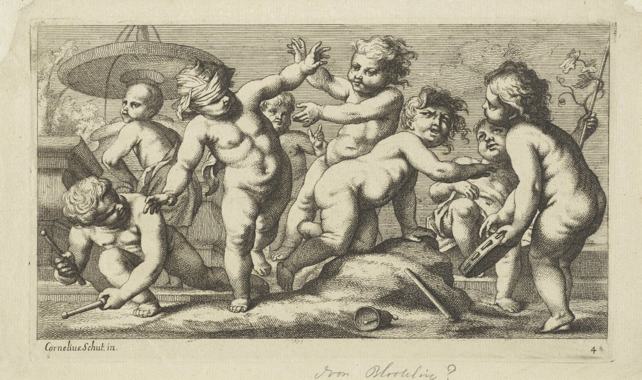 Putti leger ved et springvand Spiller putti (serietitel) af Anonymous