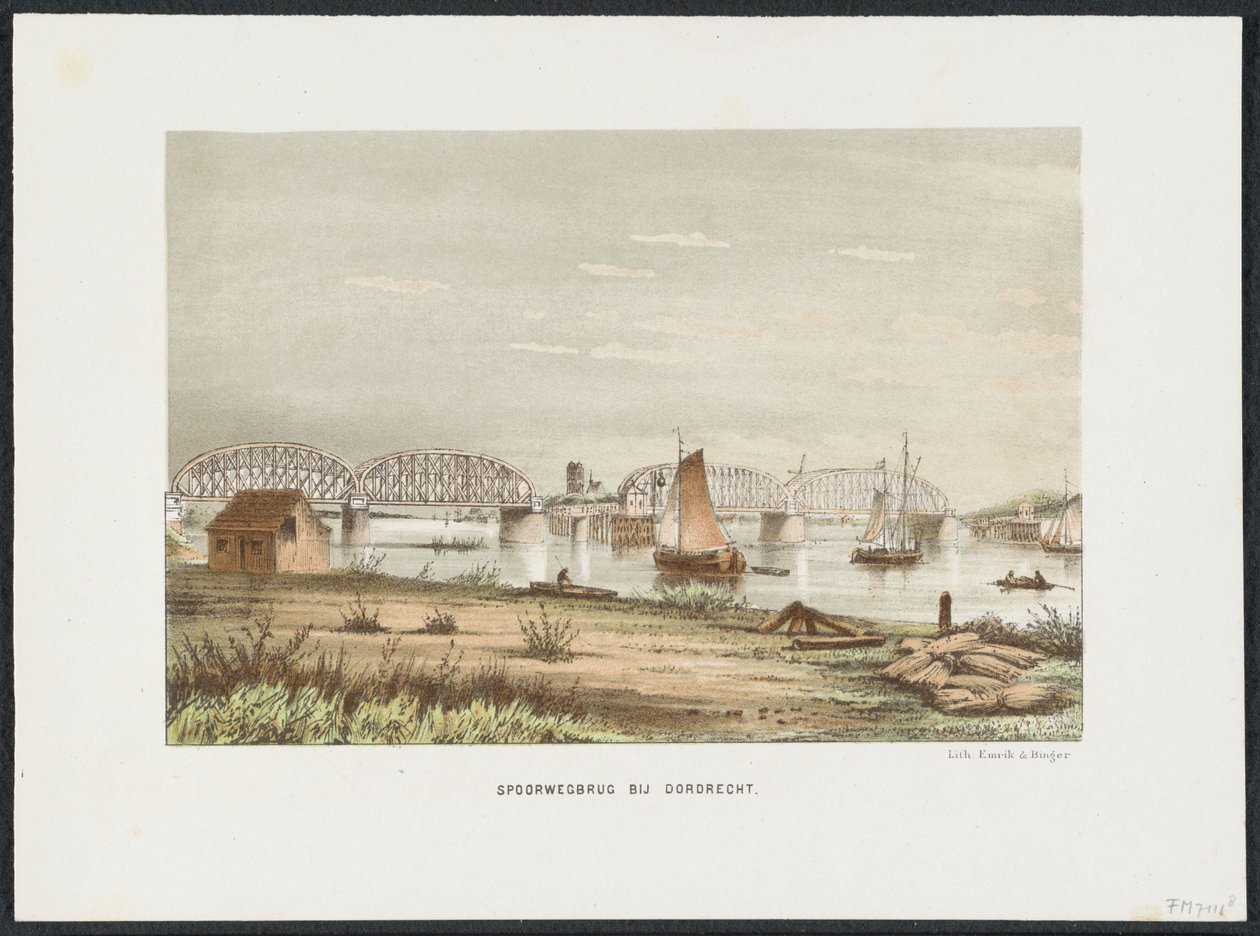 Jernbanebro nær Dordrecht, 1872 Jernbanebro nær Dordrecht (titel på objekt) Hovedjernbanebroerne i Holland (serietitel) af Anonymous