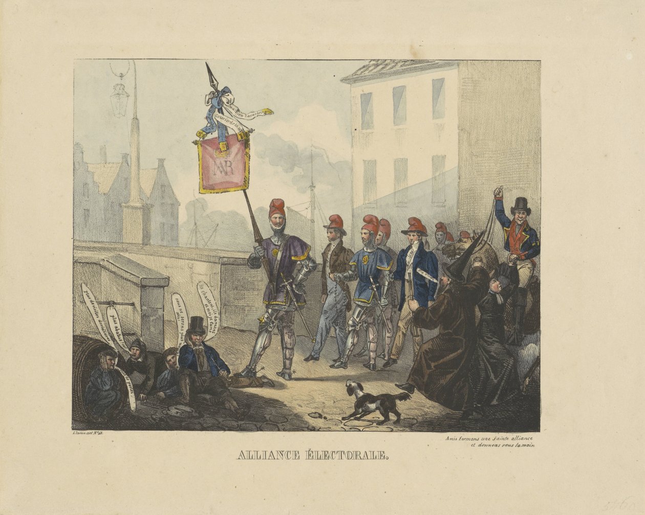Tegneserie af alliancen mellem det romerske præsteparti og det liberale parti mod den hollandske regering, 1828 Alliance Electoral (titel på objekt) af Anonymous