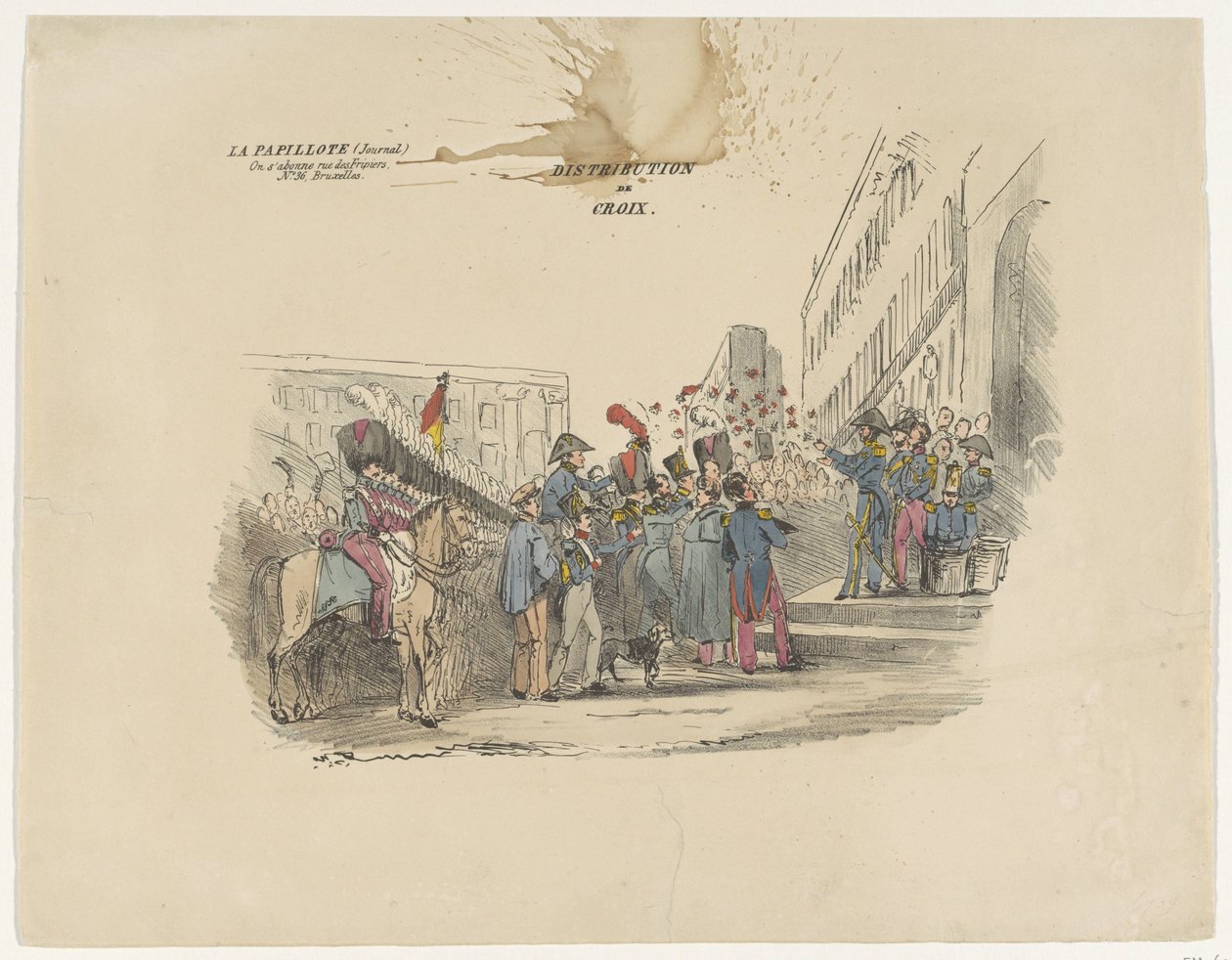 Tegneserie, der viser uddelingen af ​​belgiske æreskors, 1834 Distribution de Croix (titel på objekt) af Anonymous