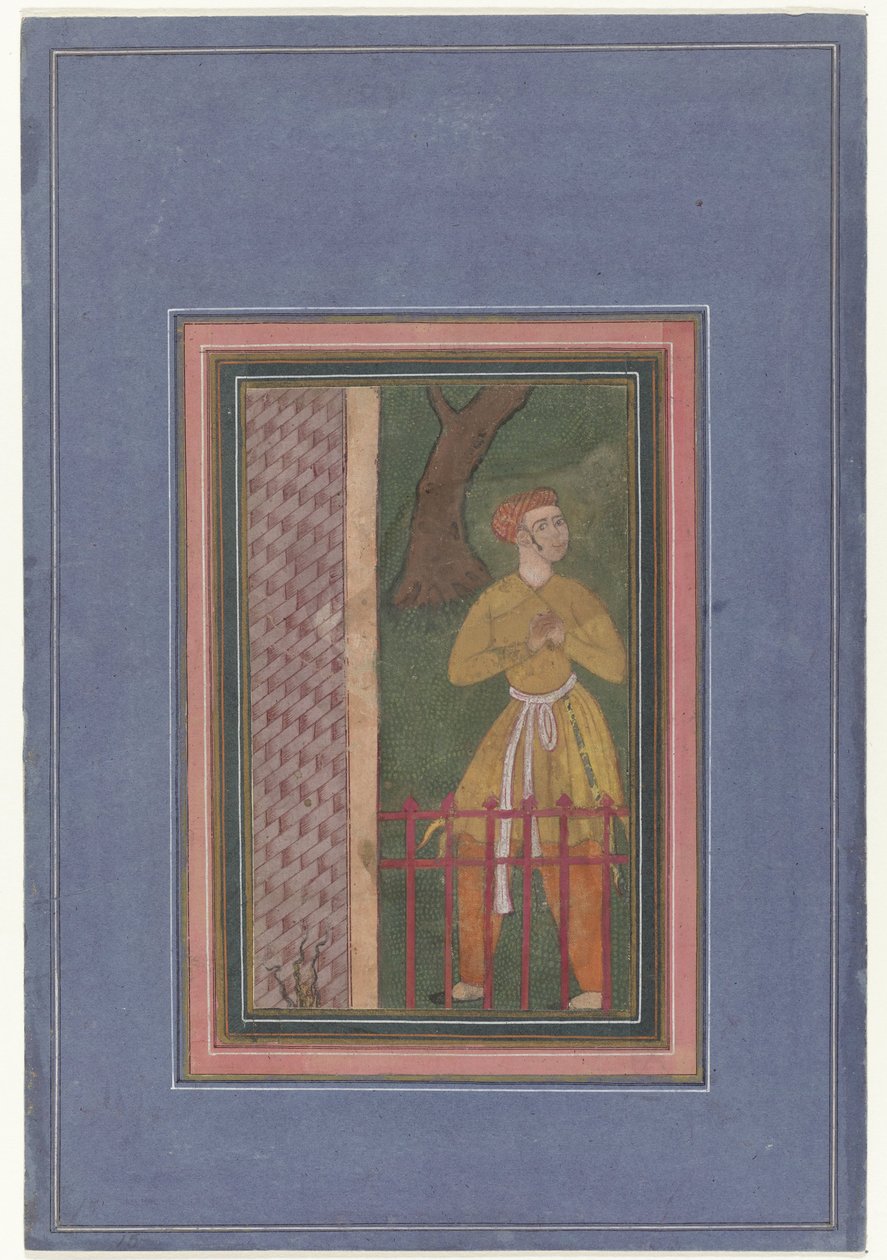Stående mand bag et hegn; fragment af Anonymous