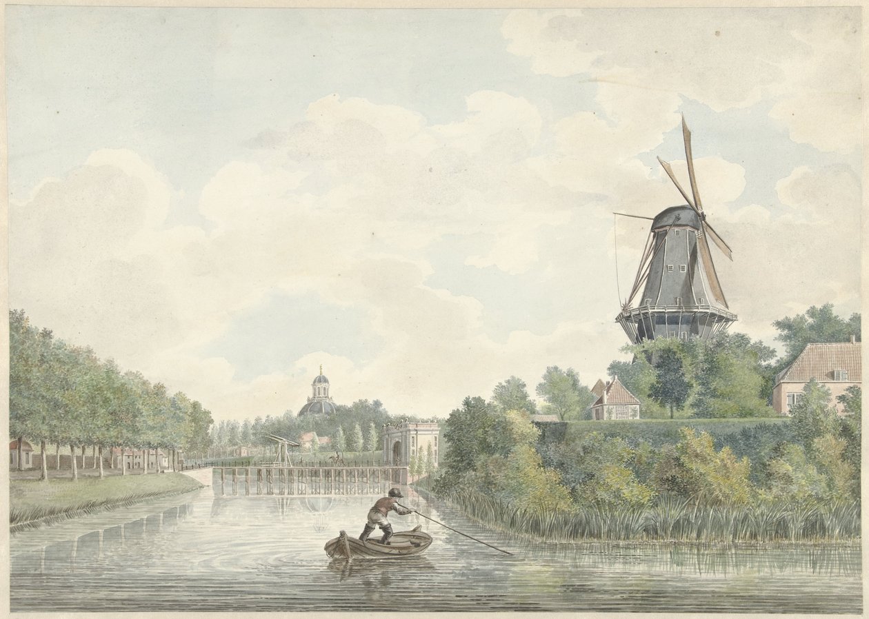 Middelburgs bymure med Koepoort, Oostkerk og en mølle af Anonymous