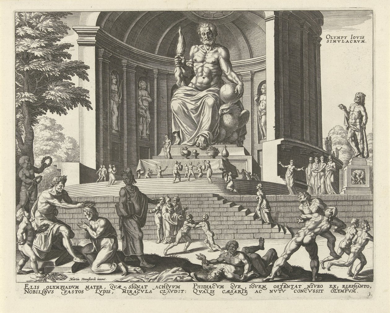 Statue af Zeus i Olympia Olympy Iovis simvlacrvm (titel på objekt) Verdens otte vidundere (serietitel) af Anonymous