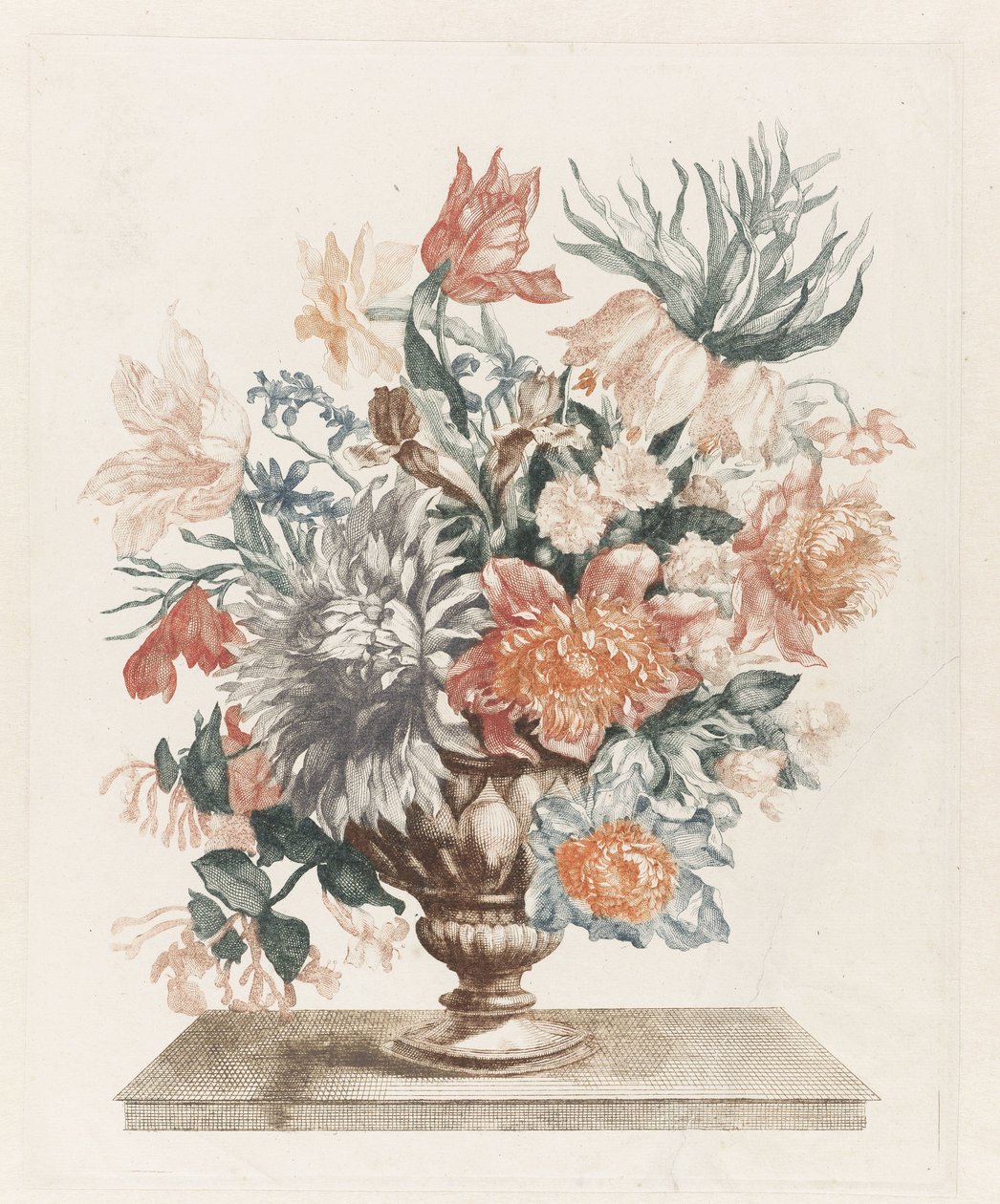 Stenvase med blomster på et plateau af Anonymous