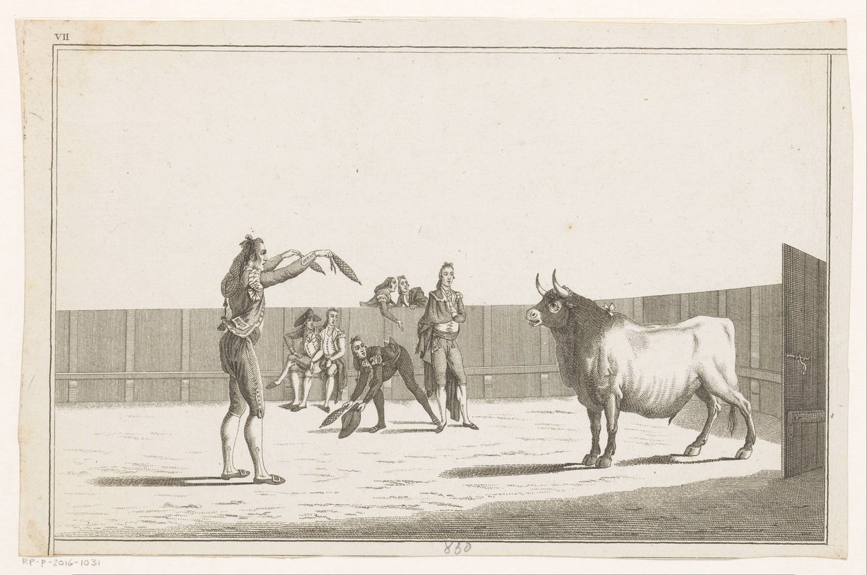 Tyrefægter med banderillaer Coleccion de las principales suertes de una corrida de toros (serietitel på objekt) Samling af de vigtigste tyrefægtningsmanøvrer (serietitel) af Anonymous