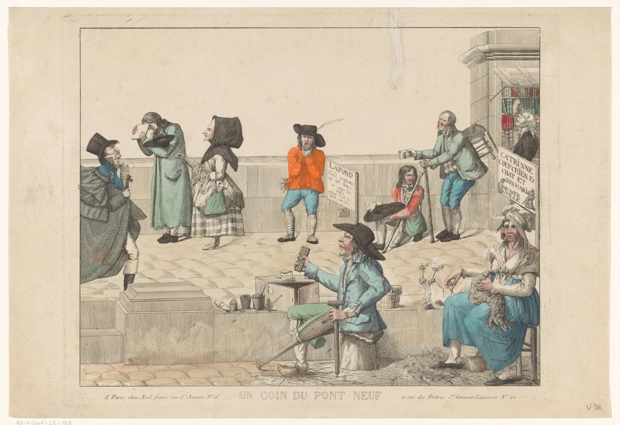 Gadesælgere og tiggere på Pont Neuf Un coin du Pont Neuf (titel på objekt) af Anonymous