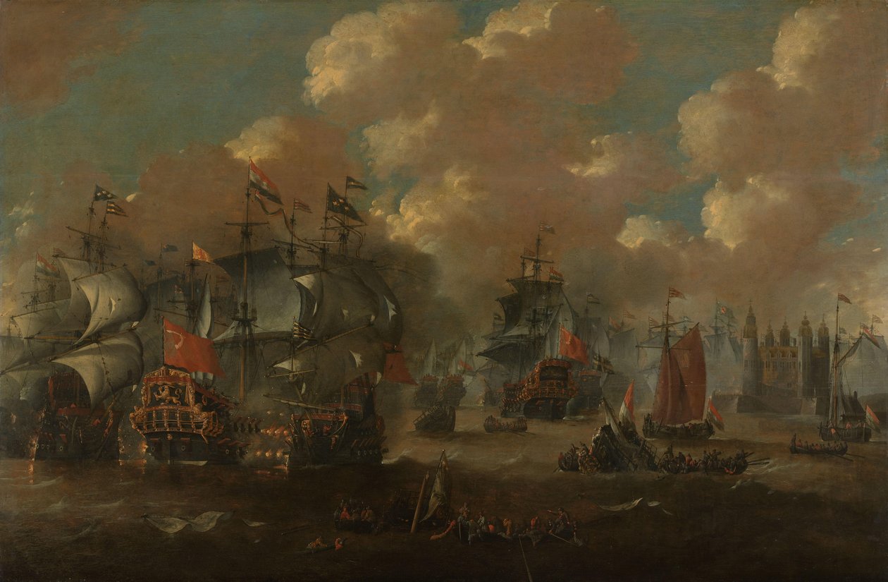 Slaget ved Øresund med Eendracht, der involverer to svenske krigsskibe, 1658 af Anonymous