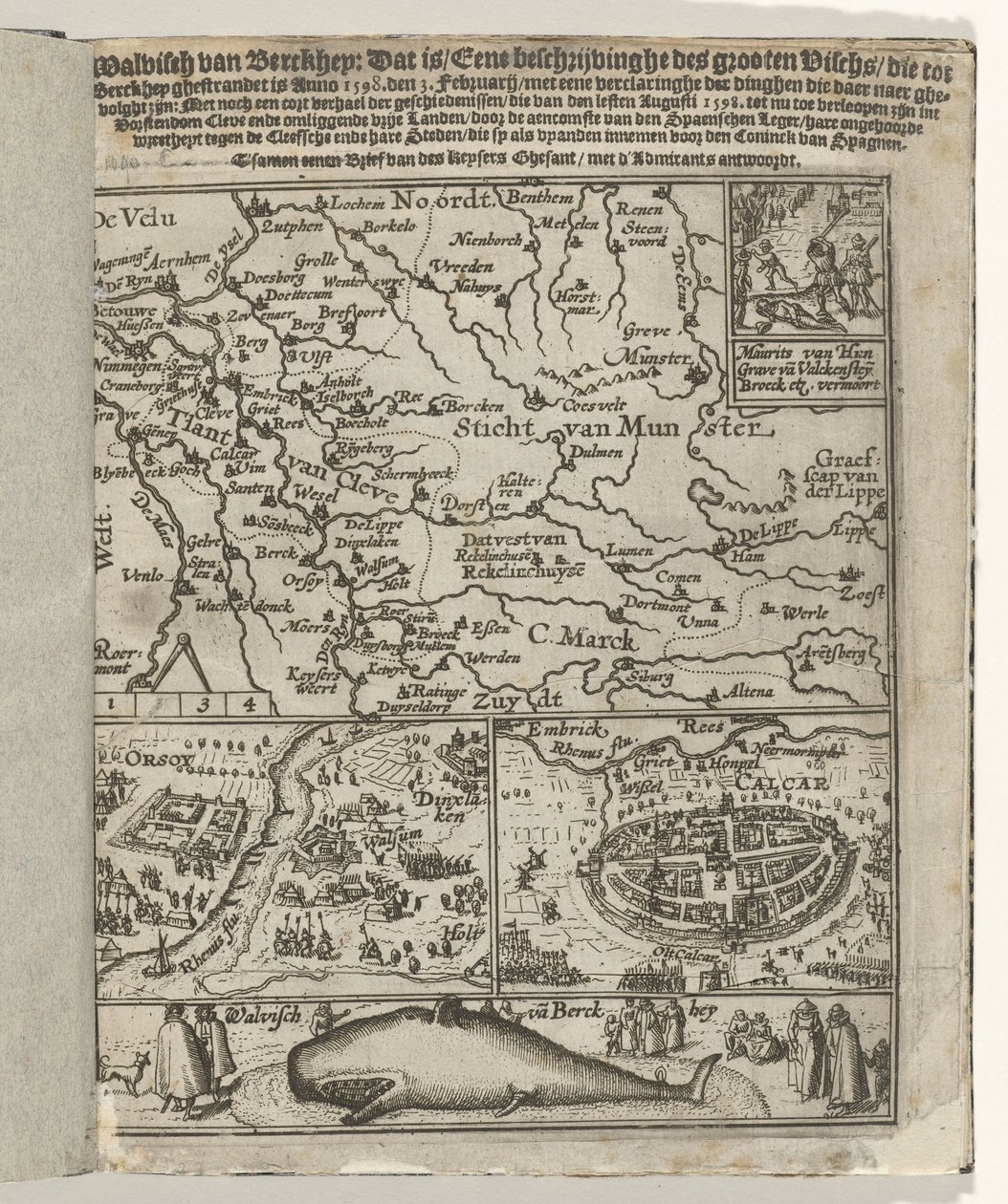 Pjecens titelblad: Walvisch van Berckhey (...) ghestrandet is Anno 1598. den 3 Februarij, 1599 af Anonymous