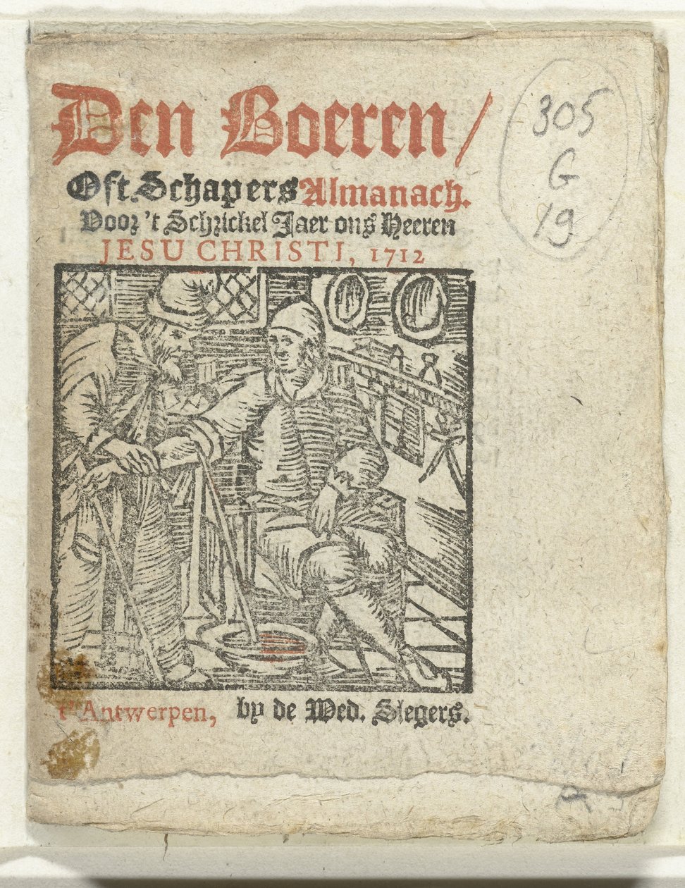 Titelside for: Den Boeren / Oft Schapers Almanach Voor 