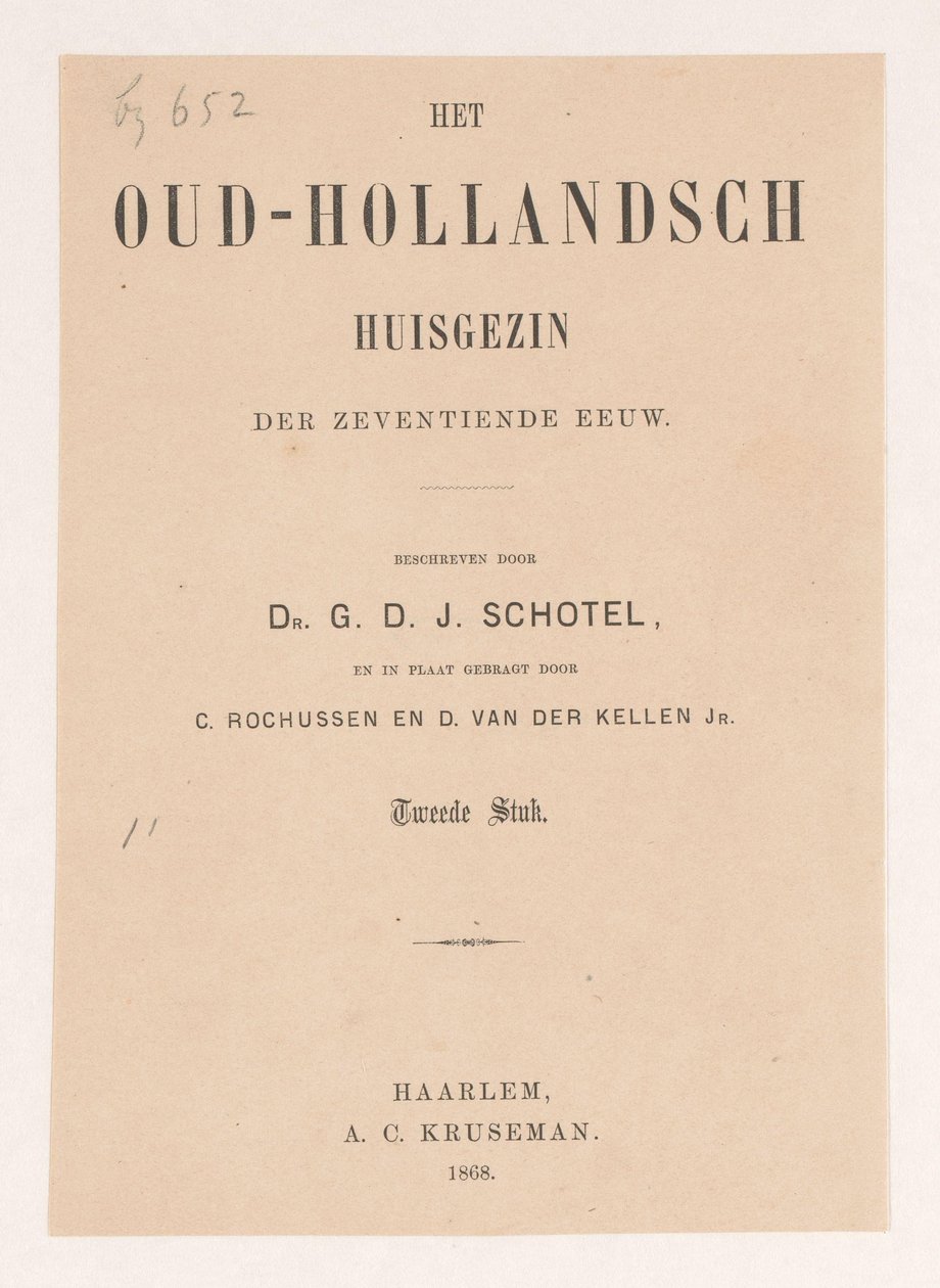 Titelside for: Gillis Dyonisius Jacobus Schotel, The Old Dutch Household, Second Piece, 1868 af Anonymous