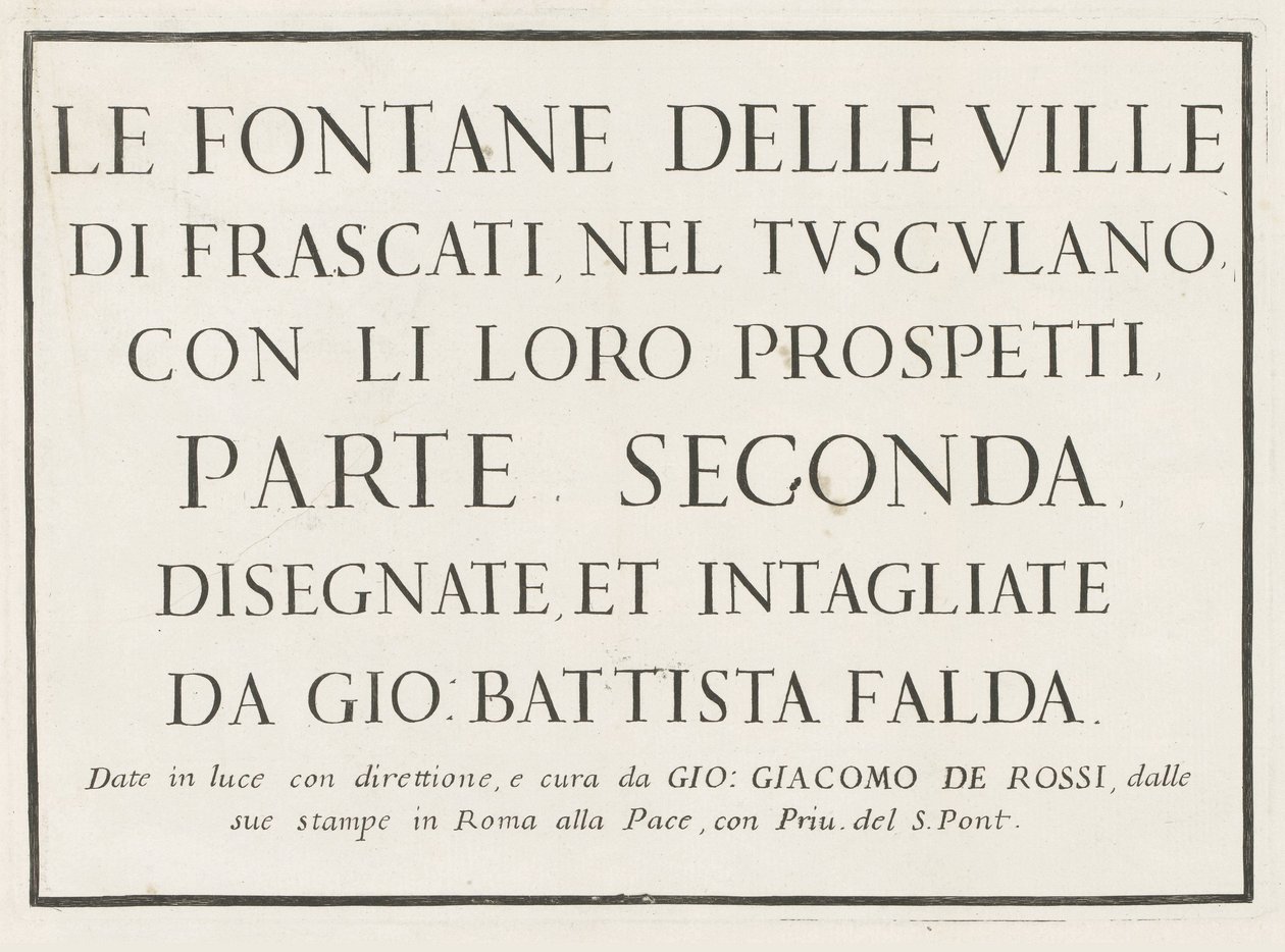 Titeltryk med indrammet titel Fontane delle ville di Frascati (serietitel) Fountains of Frascati (serietitel) af Anonymous