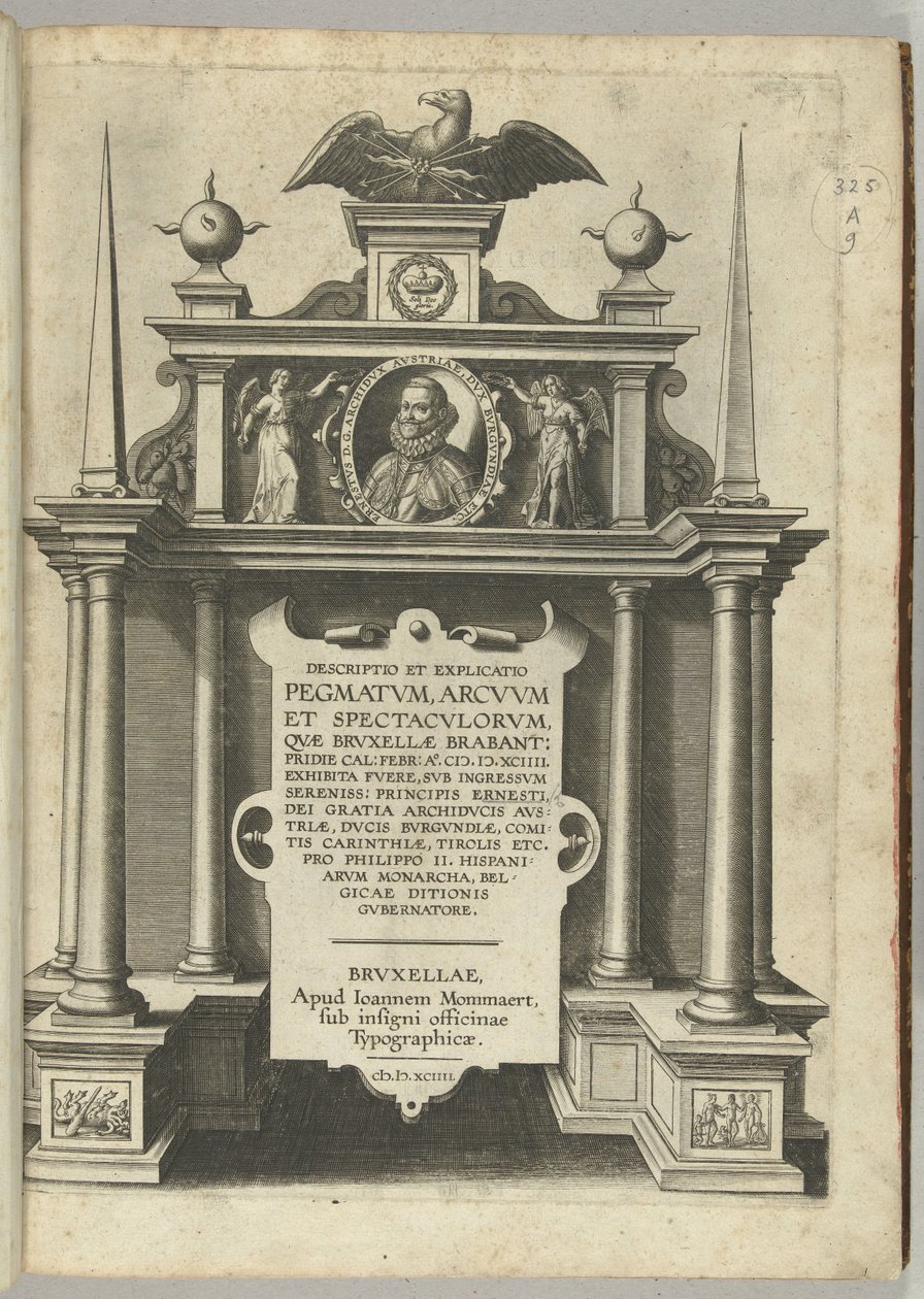 Titeltryk for beskrivelsen af ​​ærkehertug Ernsts indtræden som guvernør i Nederlandene i Bruxelles, 1594 af Anonymous
