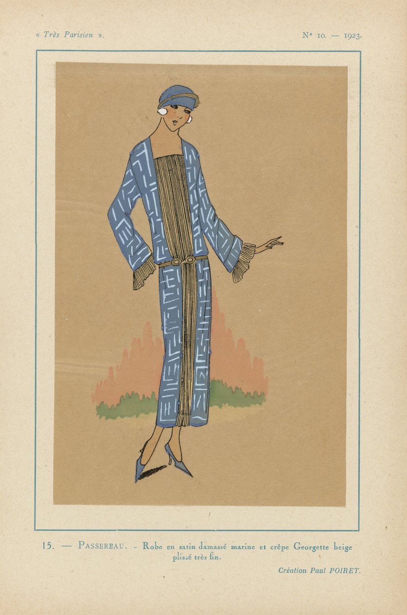 Meget parisisk, 1923, nr. 10: 15.- PASSEREAU. - Damast satin kjole... af Anonymous