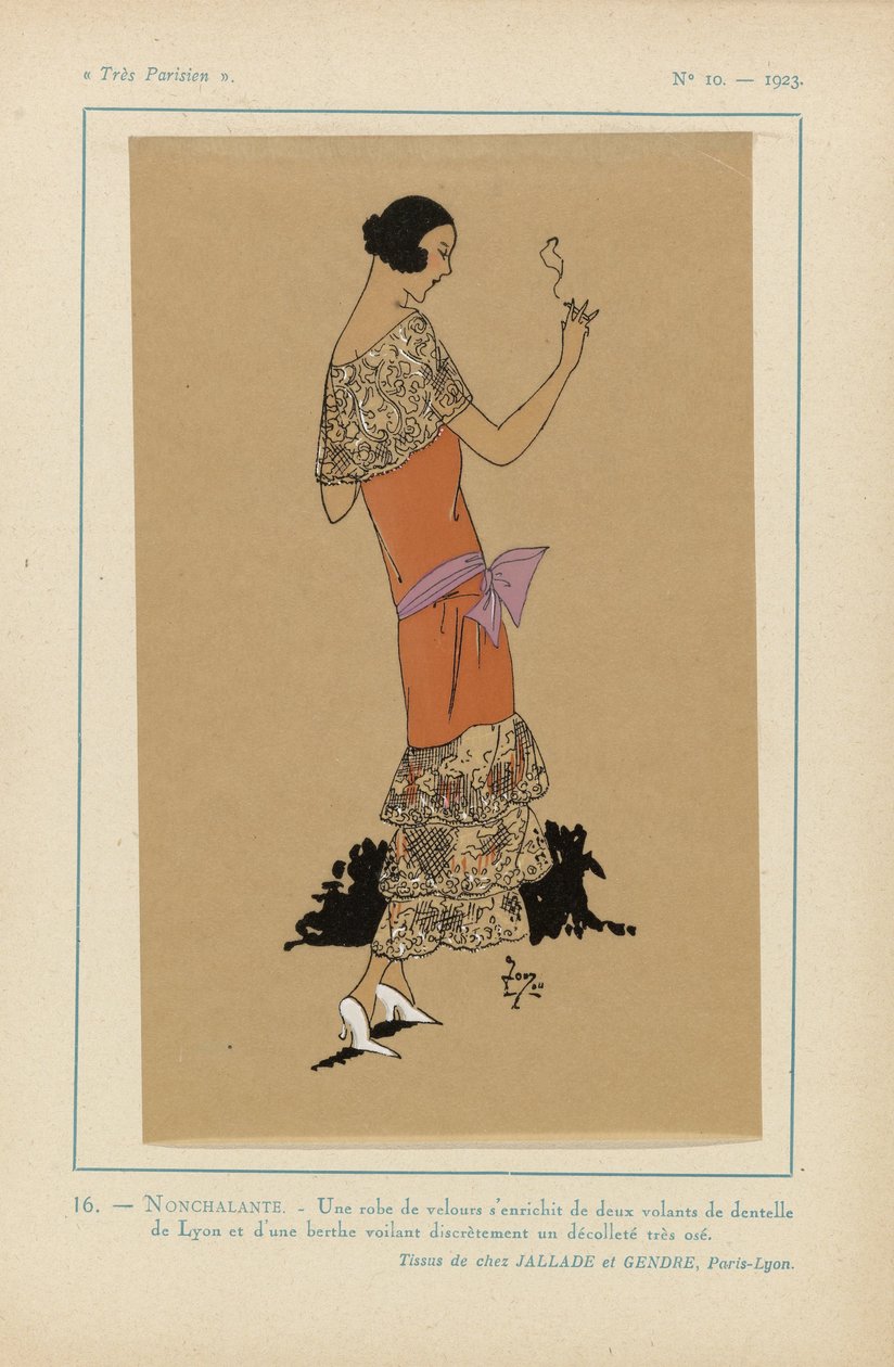 Meget parisisk, 1923, nr. 10: 16.- NONCHALANCE. - En fløjlskjole... af Anonymous